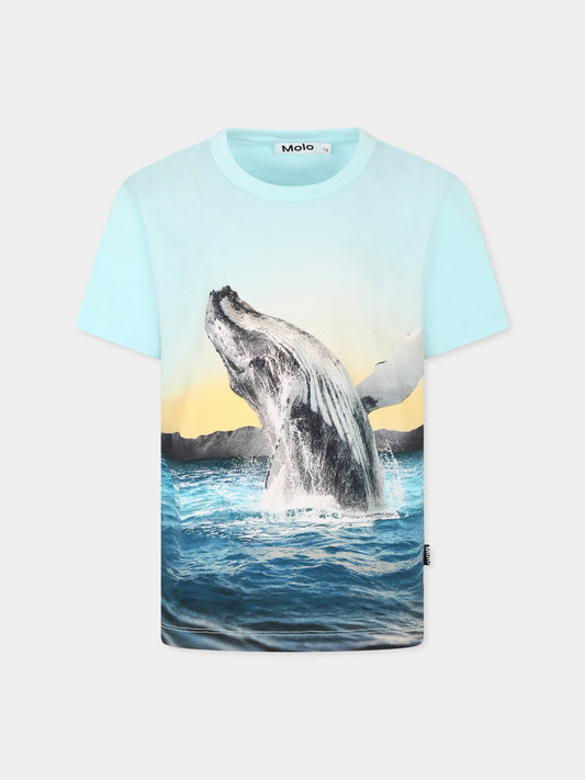 T-shirt Rame celeste per bambino con balena,Molo,1S25A212 3870