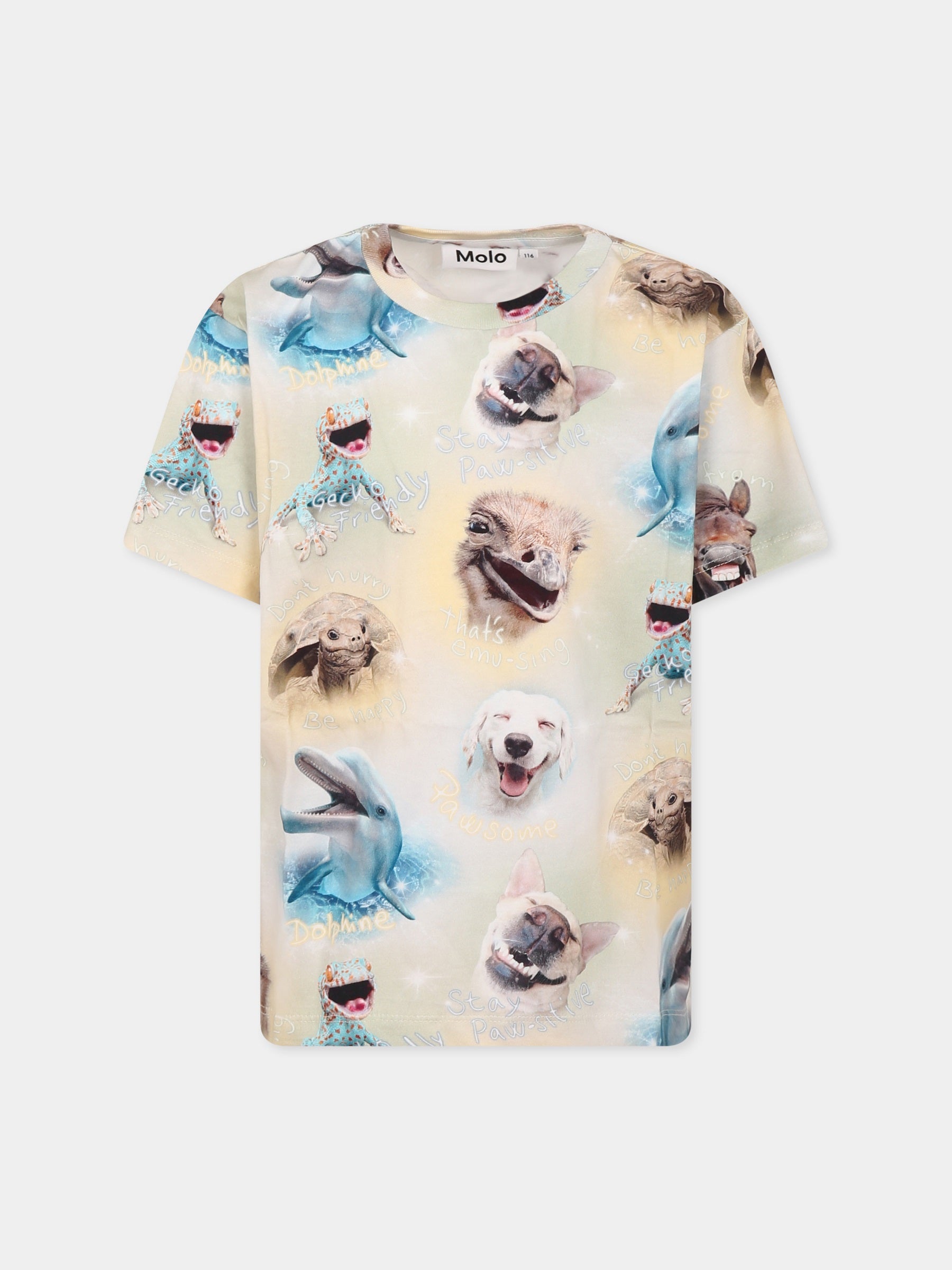 T-shirt multicolor per bambino con animali e frasi,Molo,1S25A215 9294