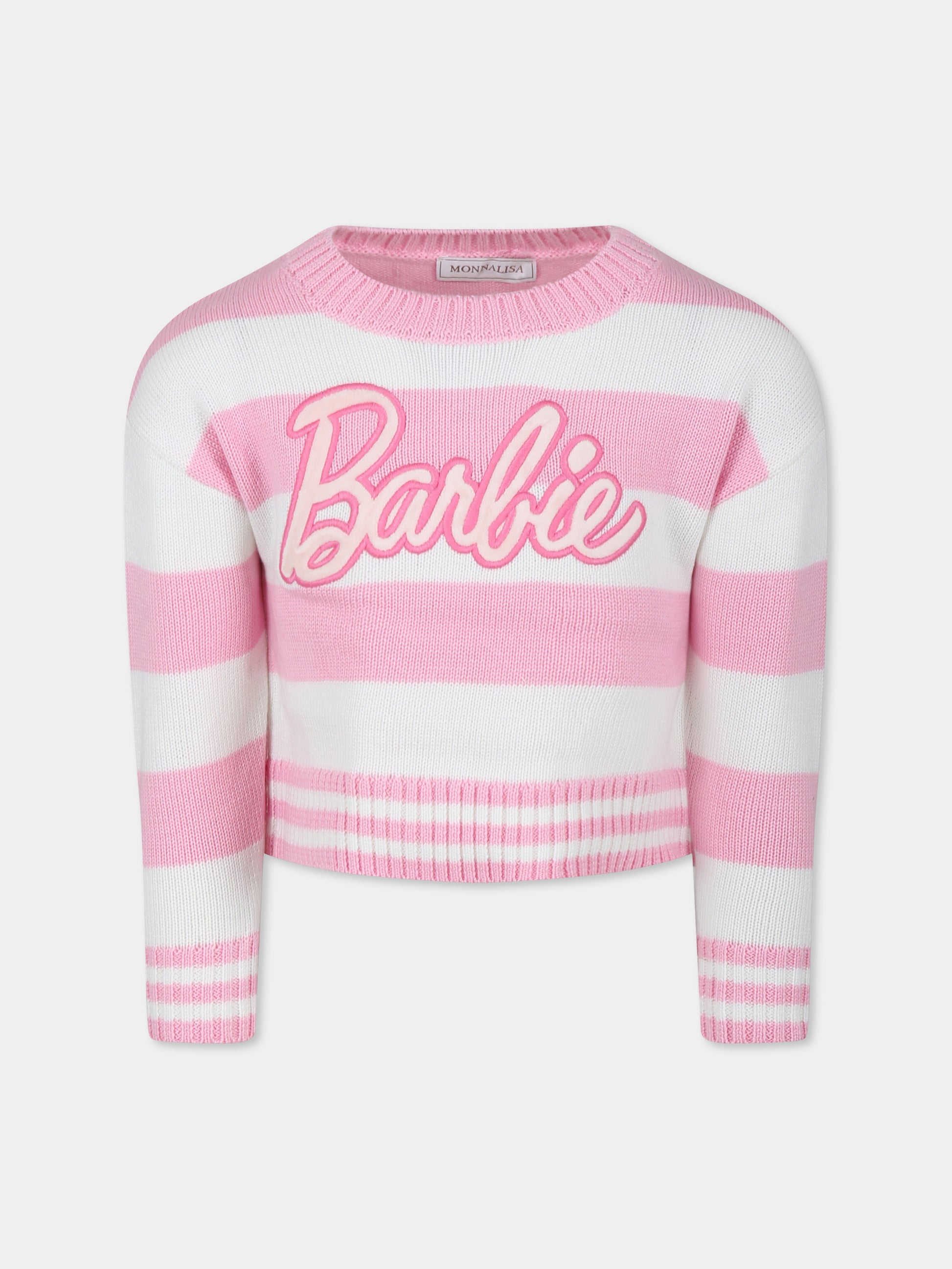 Maglione rosa per bambina con scritta Barbie,Monnalisa,19D647 4091 0190