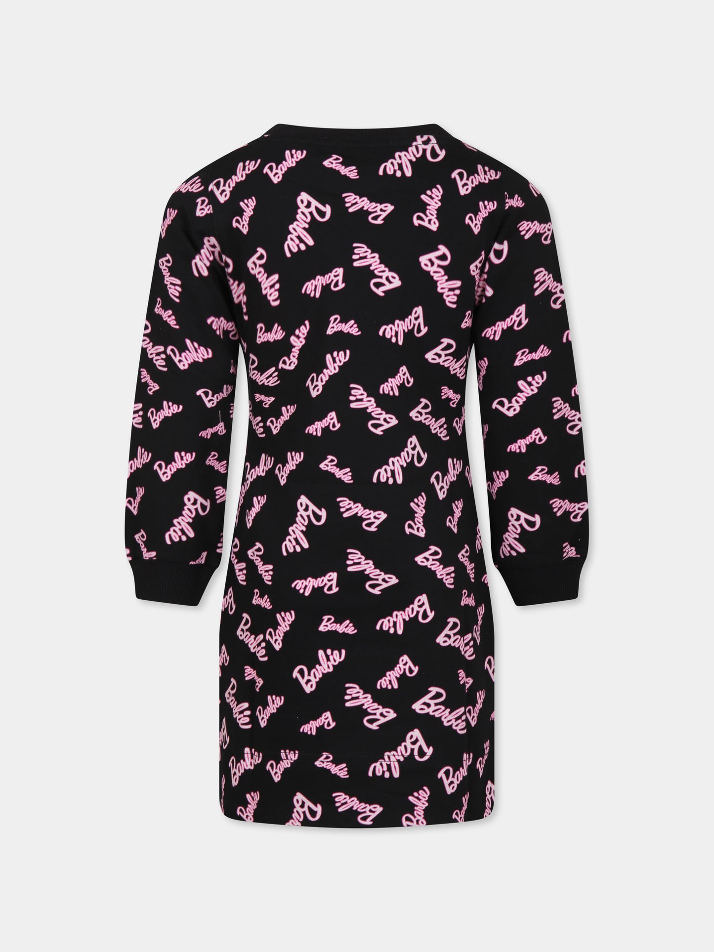 Vestito nero per bambina con scritta Barbie all over,Monnalisa,19D930 4772 0050