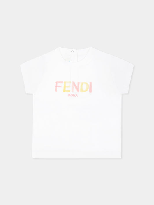 White t-shirt for baby girl with logo