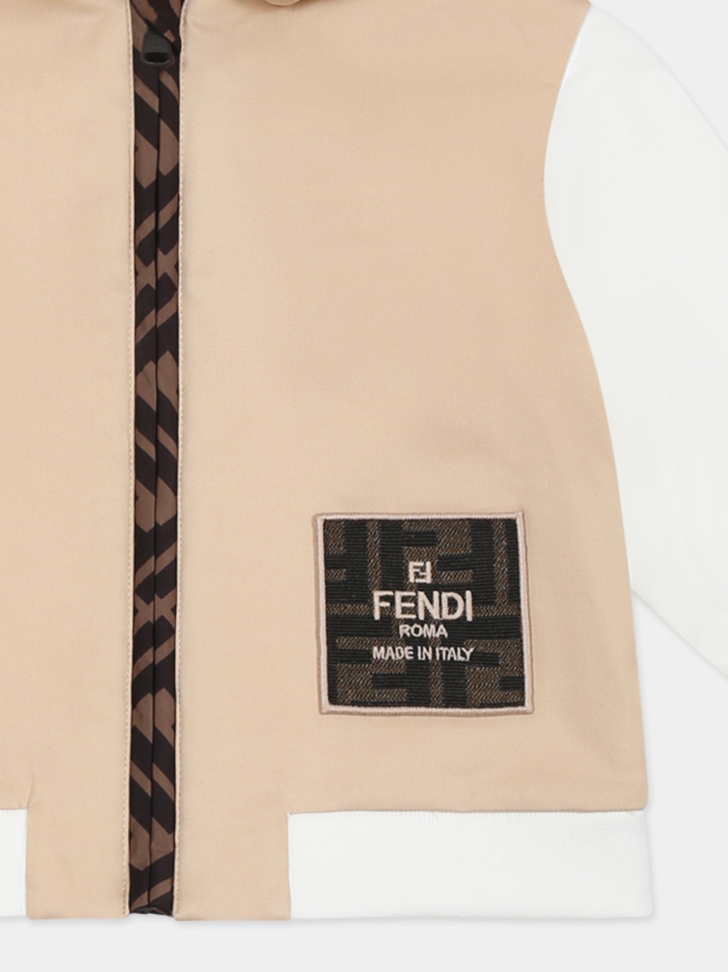 Felpa beige per neonato con iconica FF,Fendi Kids,BMH078 ADEH F1P2P