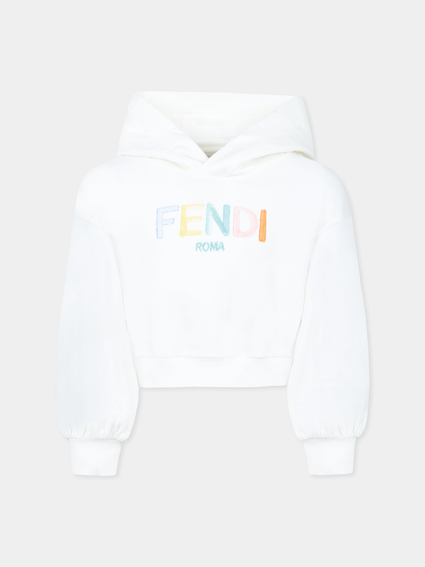 White crop sweatshirt for girl with logo