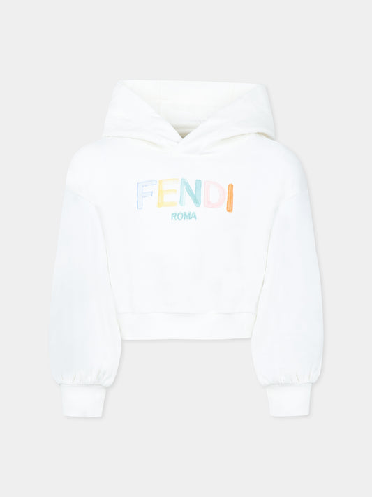 White crop sweatshirt for girl with logo