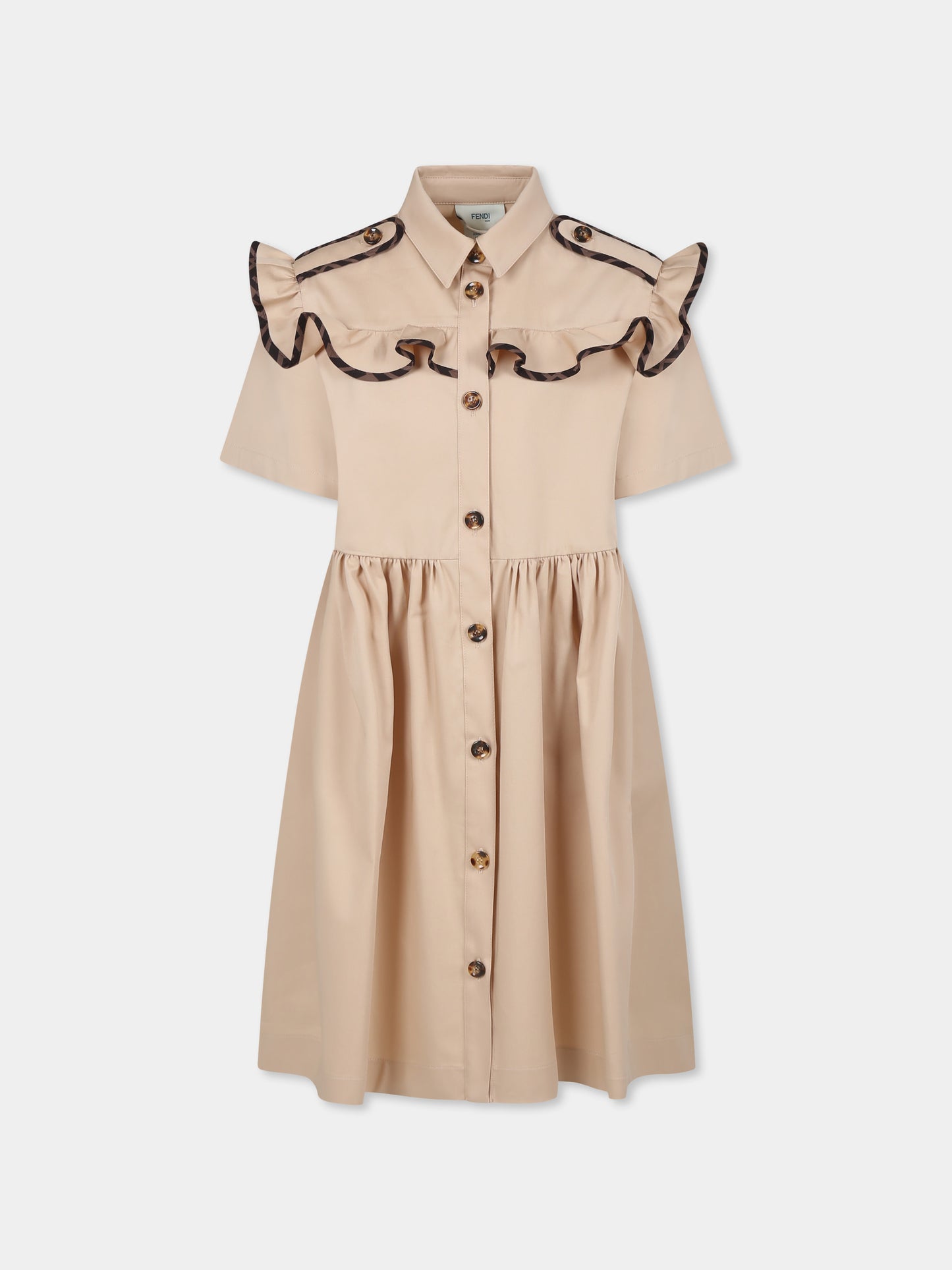 Vestito beige per bambina con FF,Fendi Kids,JFB734 ADEH F1P2P