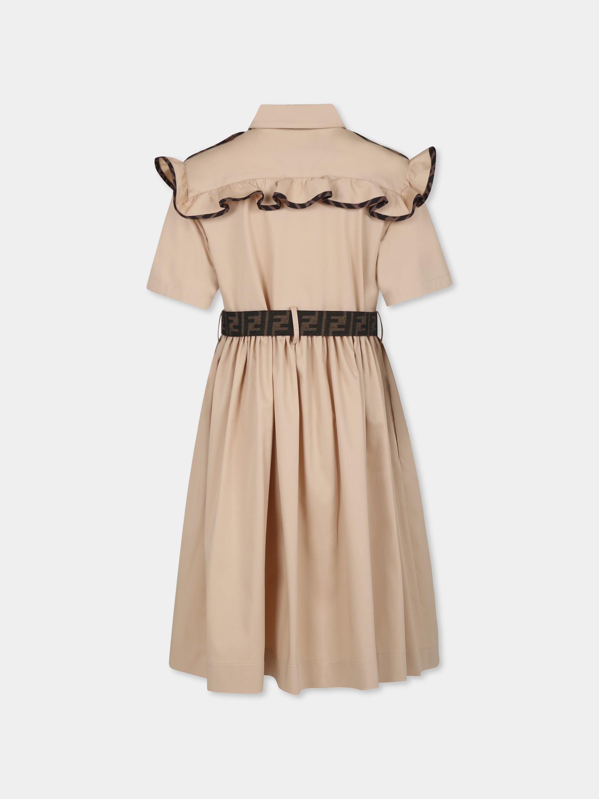 Vestito beige per bambina con FF,Fendi Kids,JFB734 ADEH F1P2P