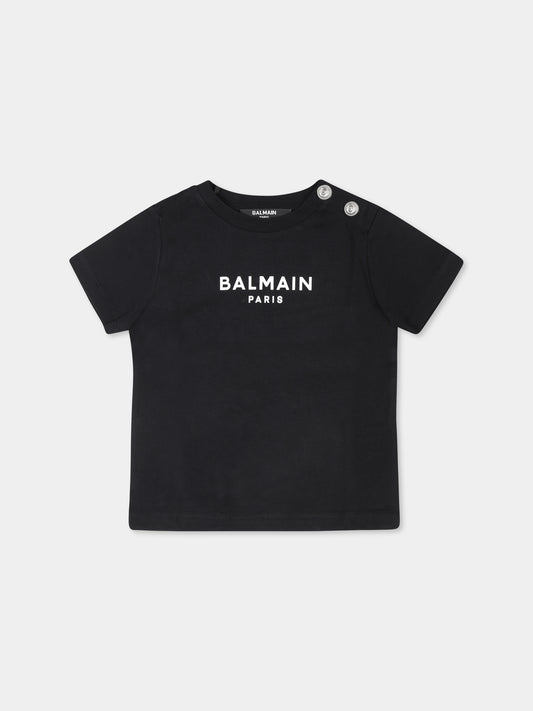 T-shirt nera per neonati con logo,Balmain Kids,BU8501 Z1751 930BC