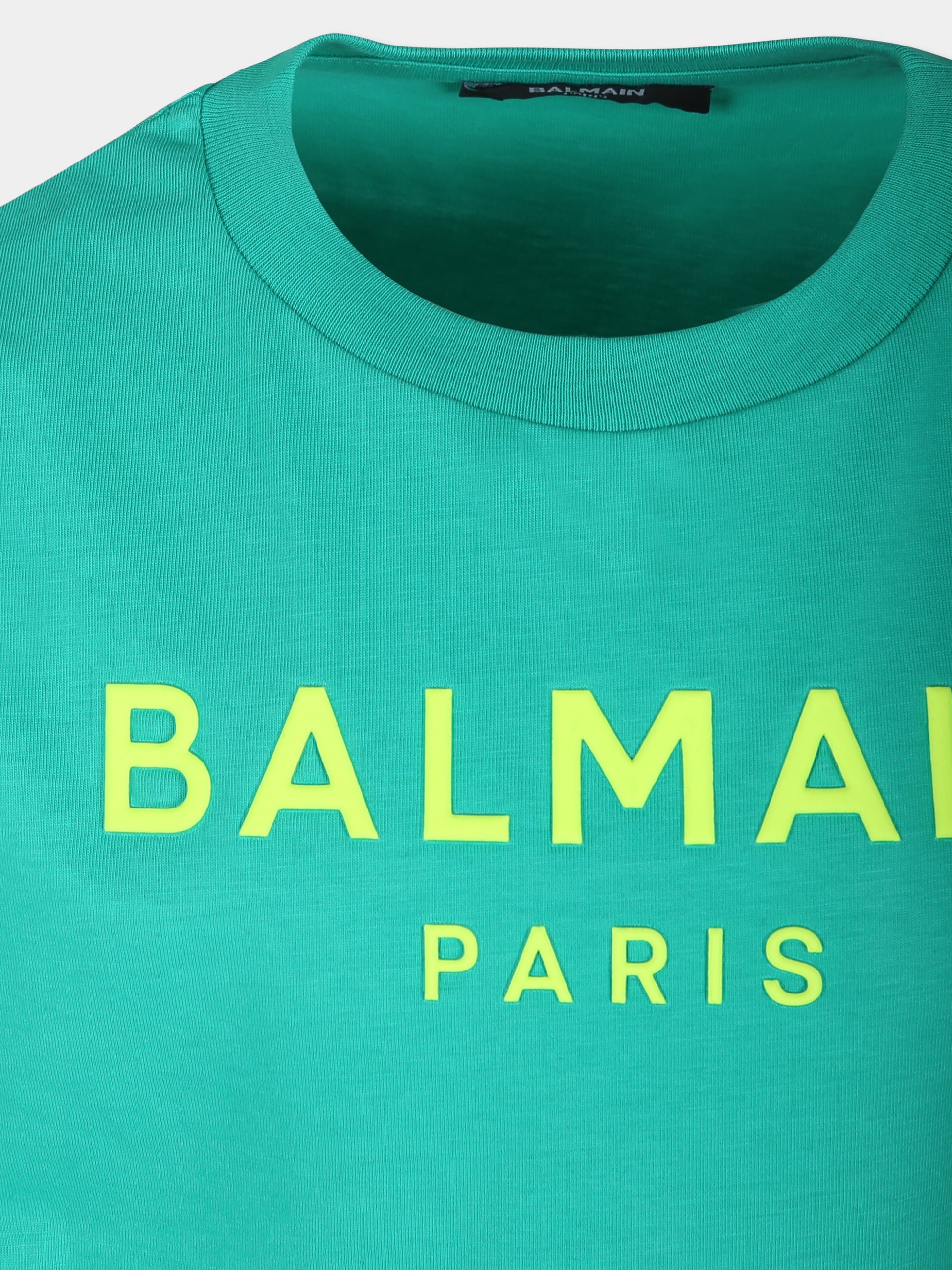 T-shirt verde per bambini con logo,Balmain Kids,BU8Q71 Z0082 709GL