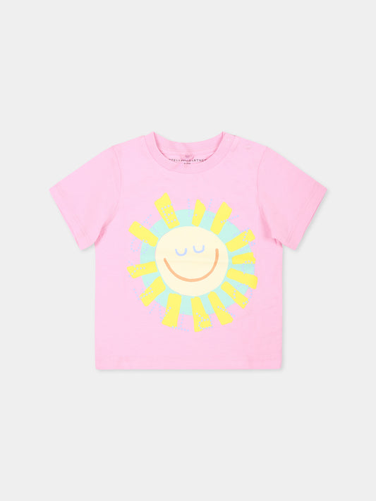 T-shirt rosa per neonata con sole,Stella Mccartney Kids,TU8121 Z0434 50G