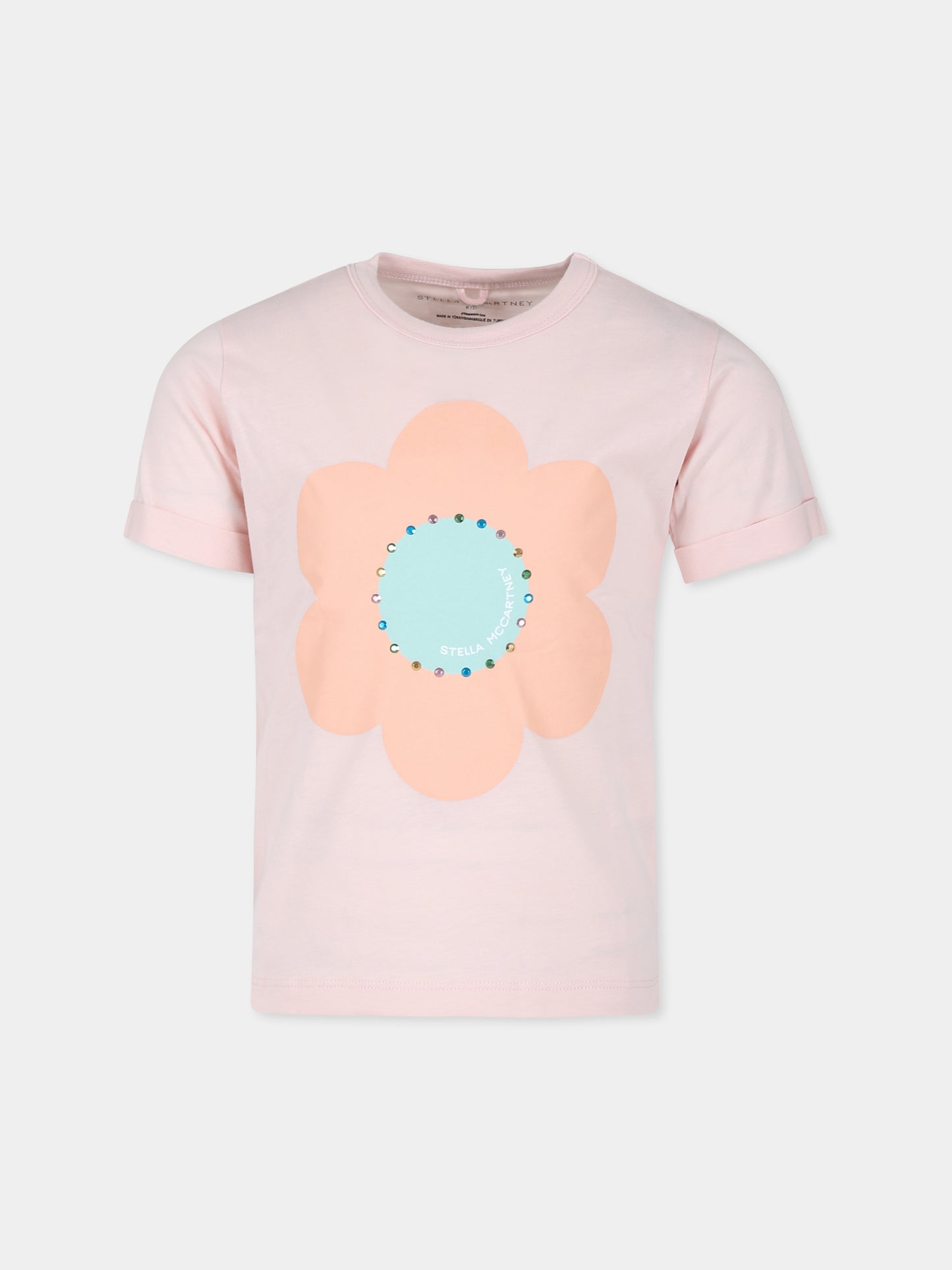 T-shirt rosa per bambina con stampa fiore,Stella Mccartney Kids,TU8E01 Z0434 508