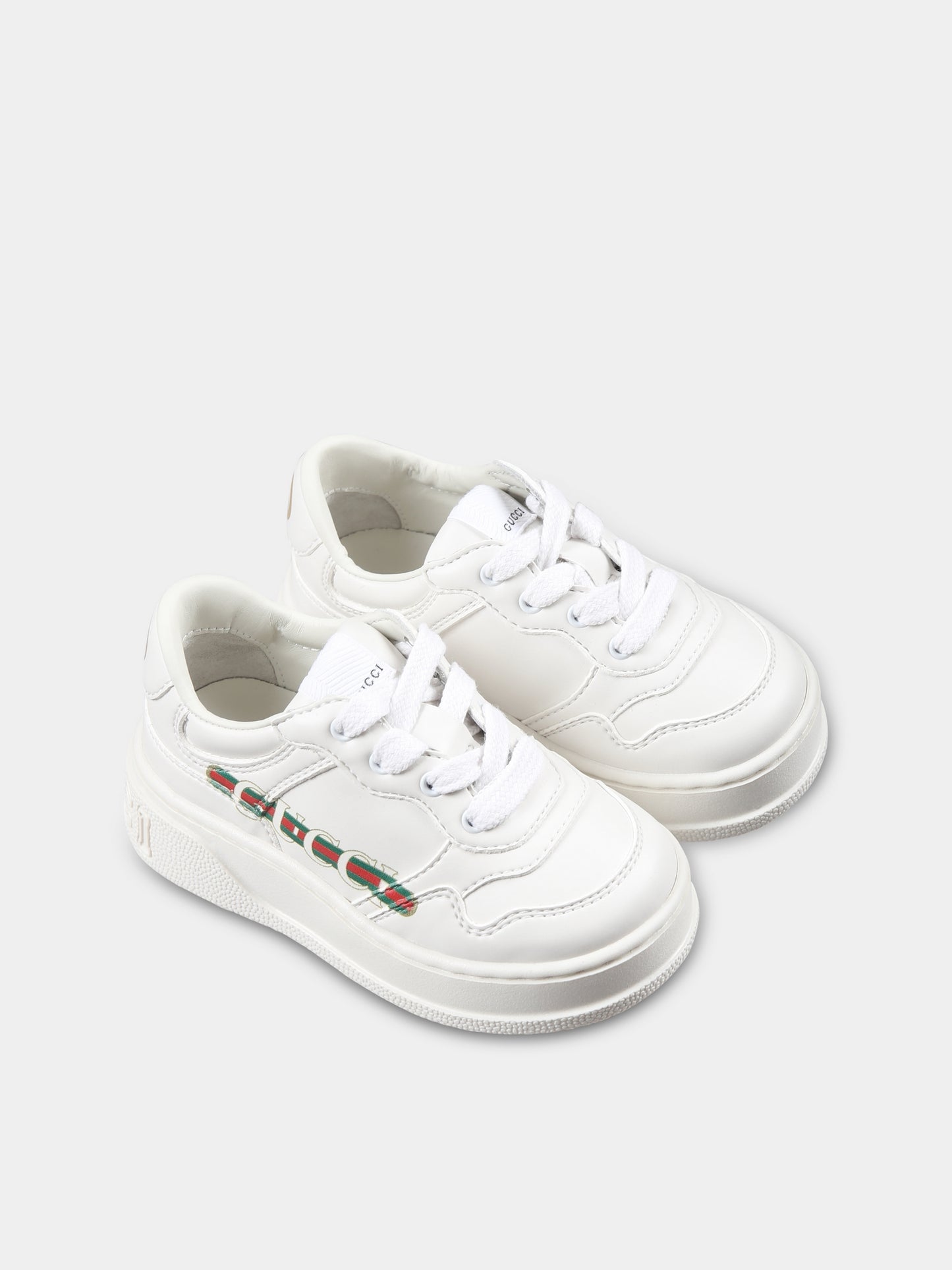 White sneakers for kids with logo