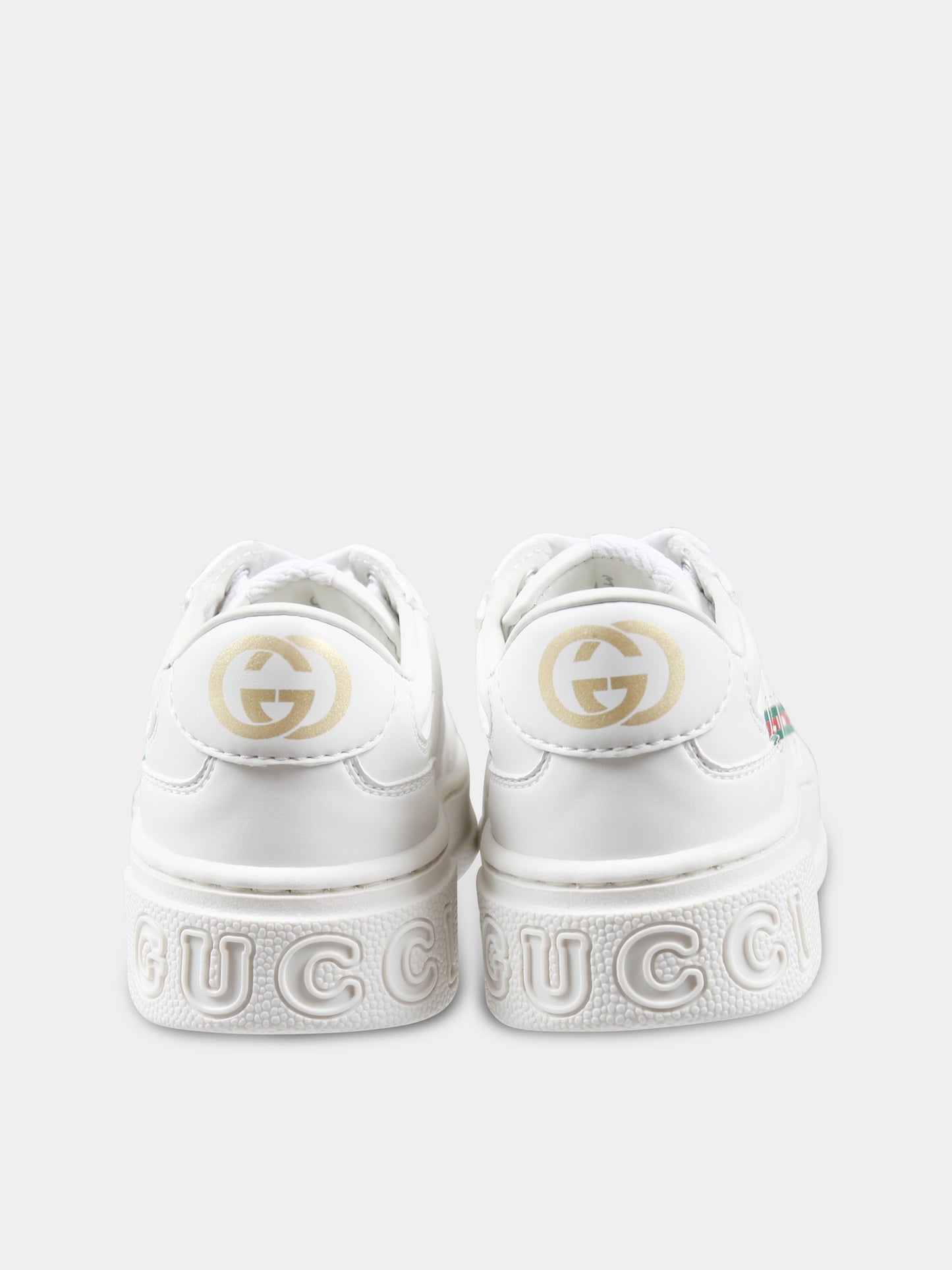 White sneakers for kids with logo