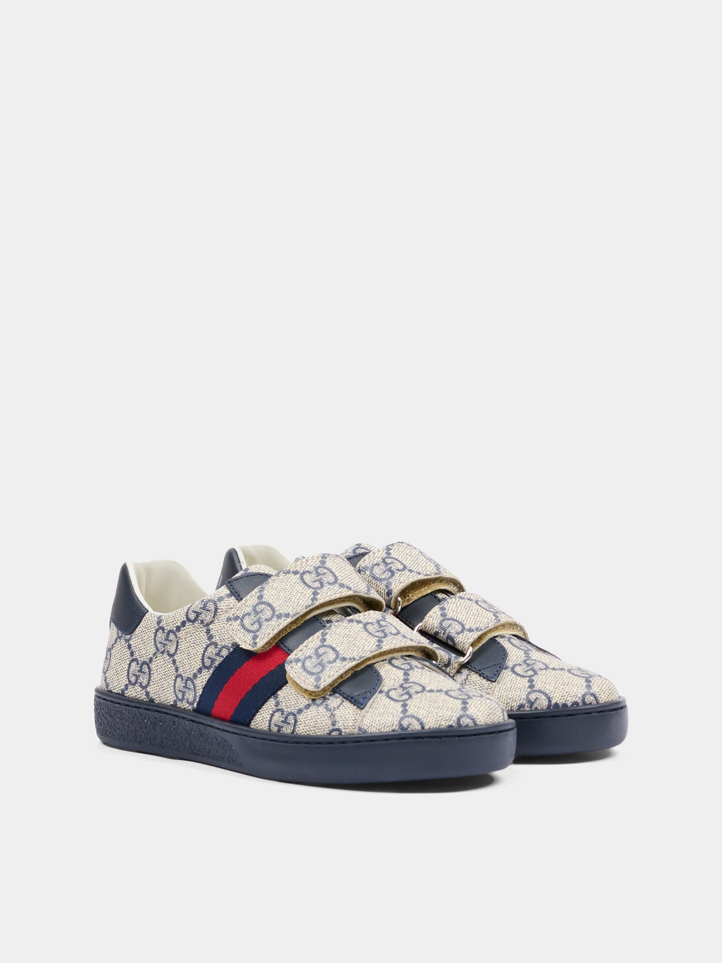 Sneakers Ace blu e grigio per bambini con dettaglio Web,Gucci Kids,463090 FACYF 4055