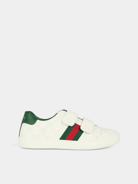 Sneakers Ace bianche per bambini con dettaglio Web,Gucci Kids,463091 FAEG6 9048