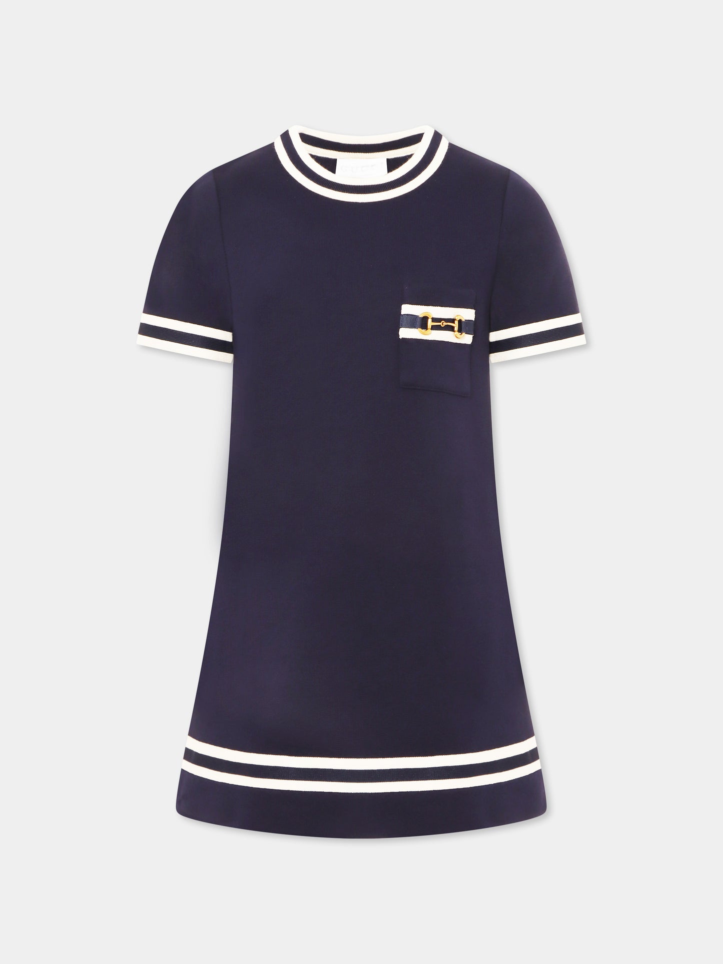 Blue dress for girl with iconic horsebit