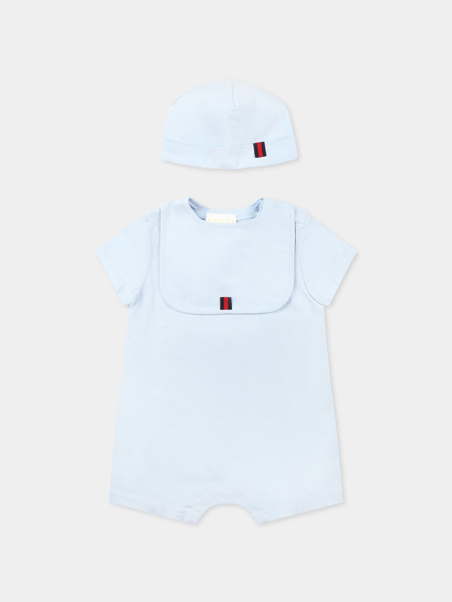 Light blue romper set for baby boy with logo