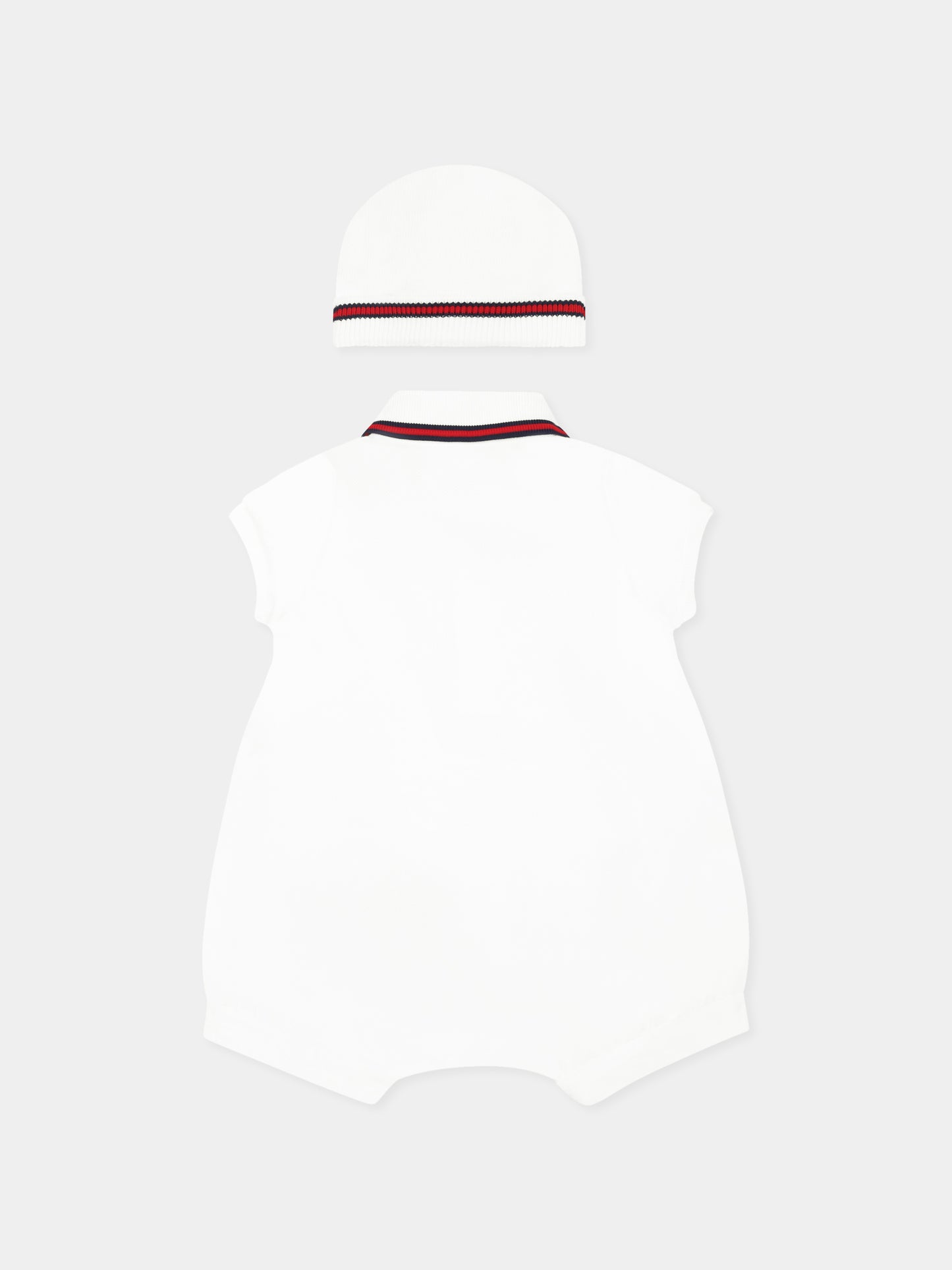 Set pagliaccetto bianco per neonato con dettaglio Web,Gucci Kids,810978 XJGXV 9250