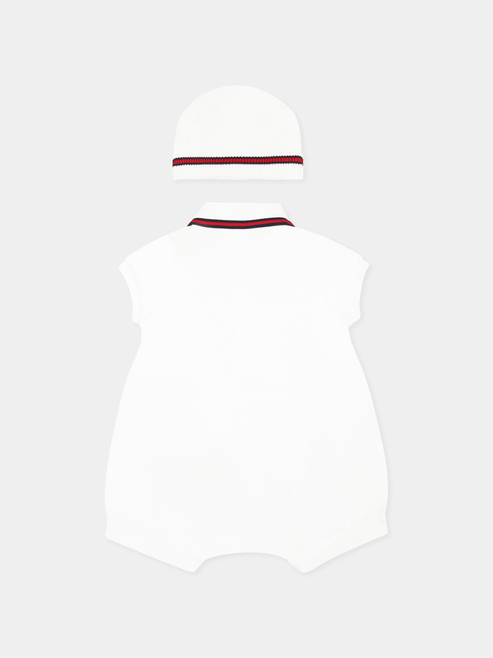 Set pagliaccetto bianco per neonato con dettaglio Web,Gucci Kids,810978 XJGXV 9250