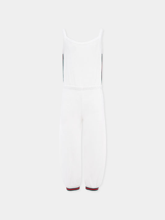 Jumpsuit bianca per bambina con dettaglioWeb,Gucci Kids,808682 XJGZ4 9692