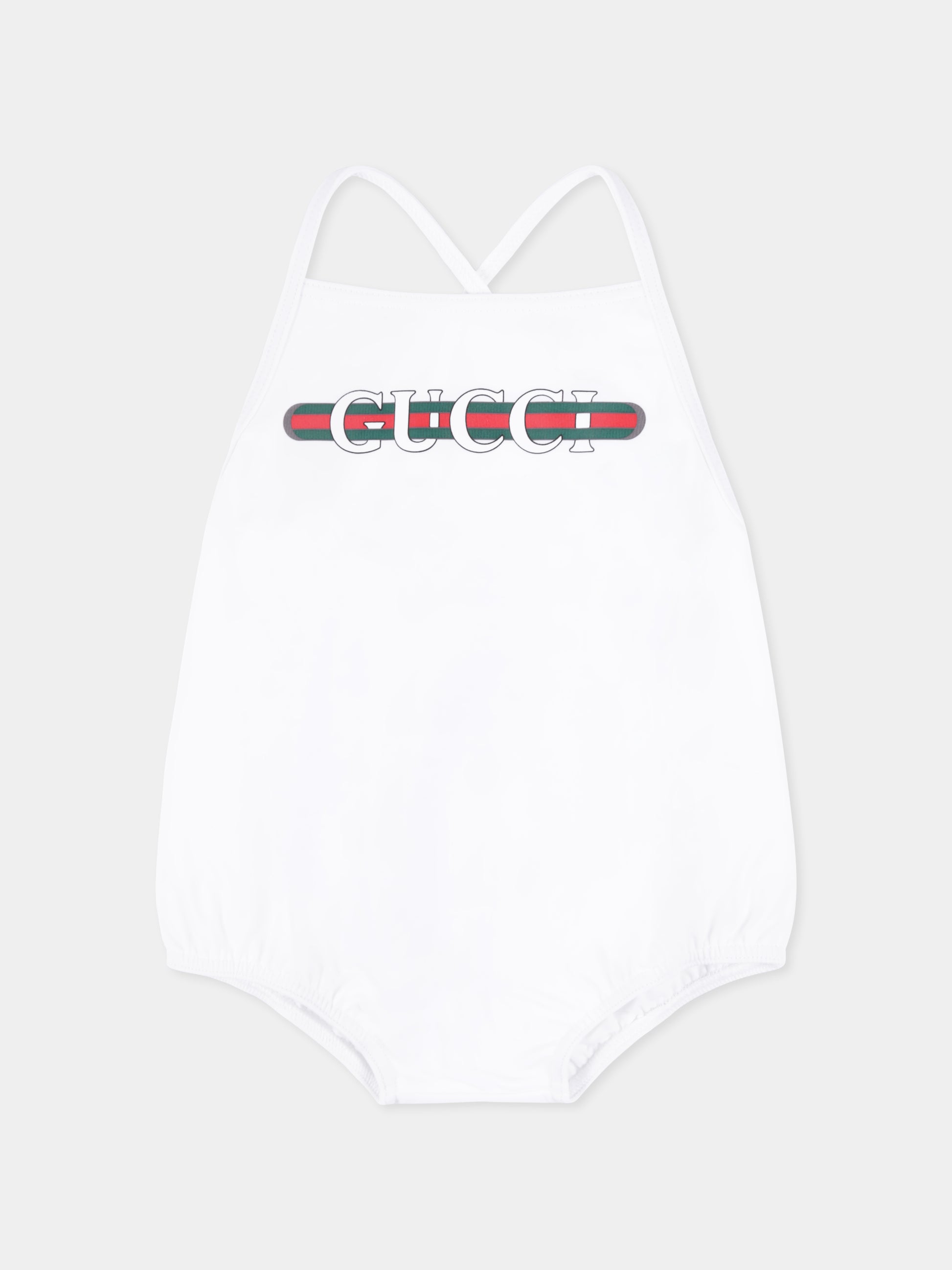 Costume bianco per neonata con stampa Gucci Web,Gucci Kids,773031 XJG2O 9074