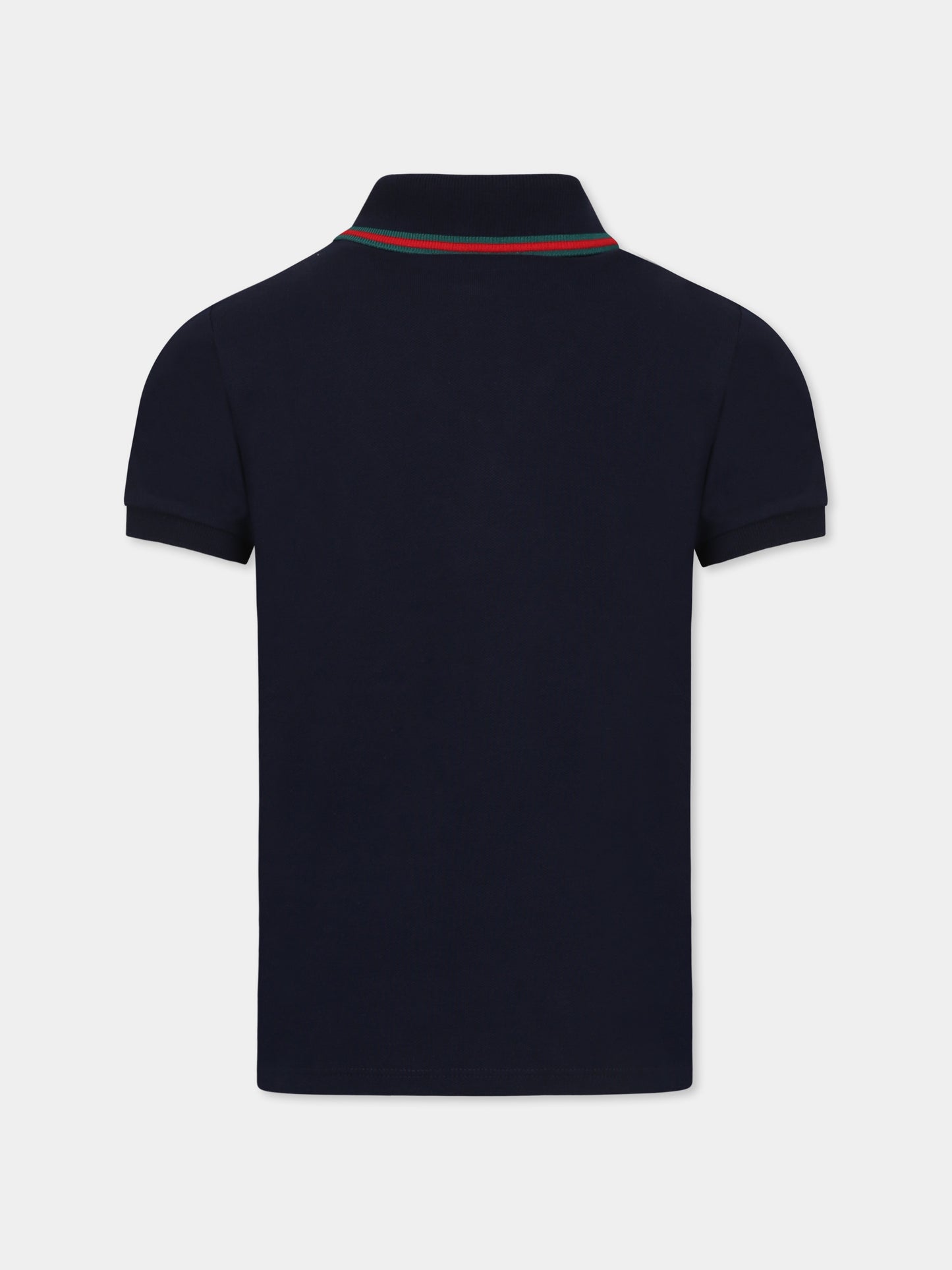 Polo blu per bambino con dettaglio Web,Gucci Kids,805405 XJGXV 4306