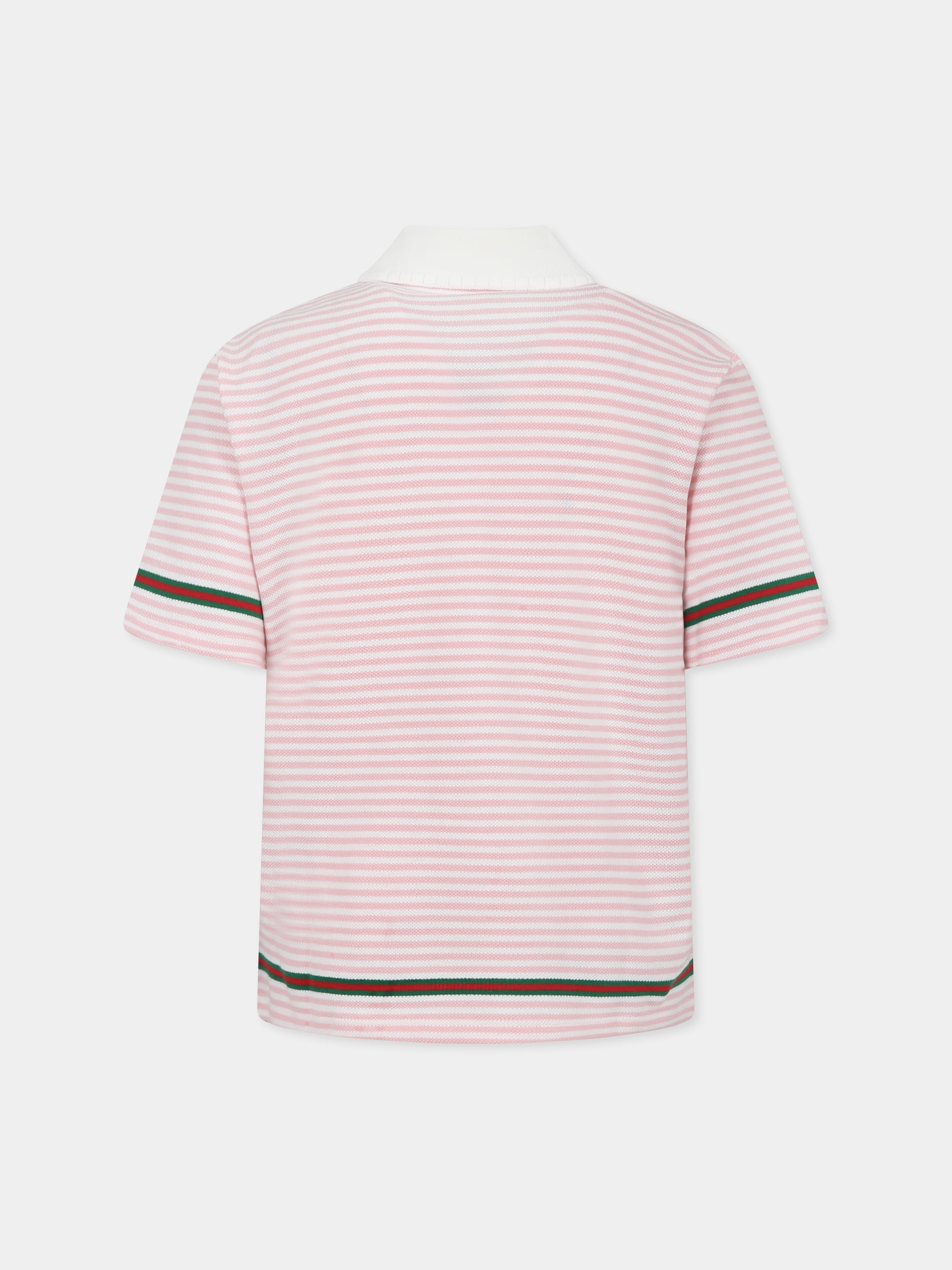 Polo rosa per bambina con logo e dettaglio Web,Gucci Kids,805408 XJGXY 9025