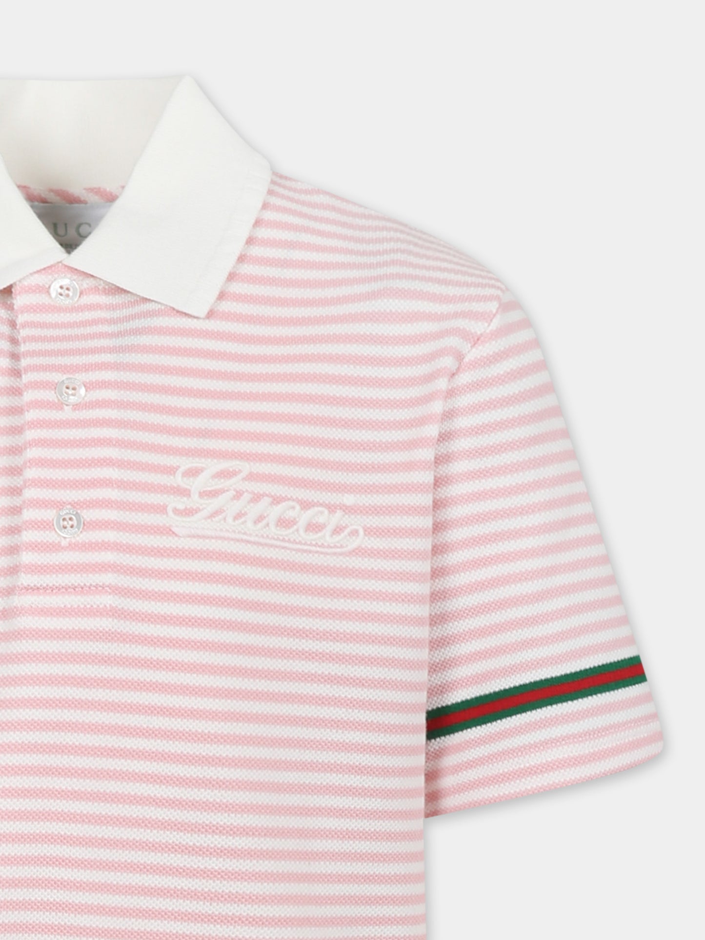 Polo rosa per bambina con logo e dettaglio Web,Gucci Kids,805408 XJGXY 9025