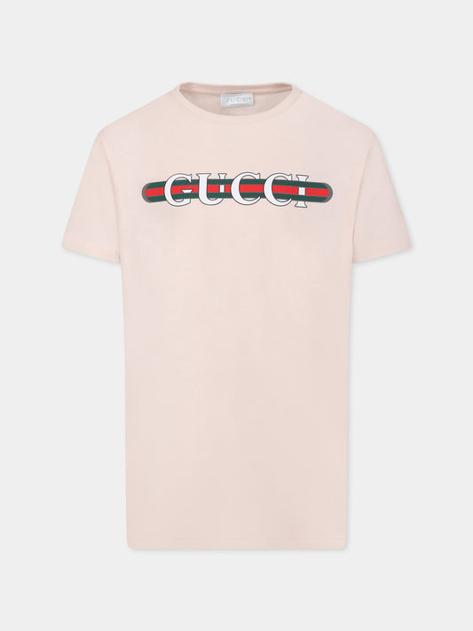 T-shirt rosa per bambina con logo,Gucci Kids,561651 XJGPI 6341