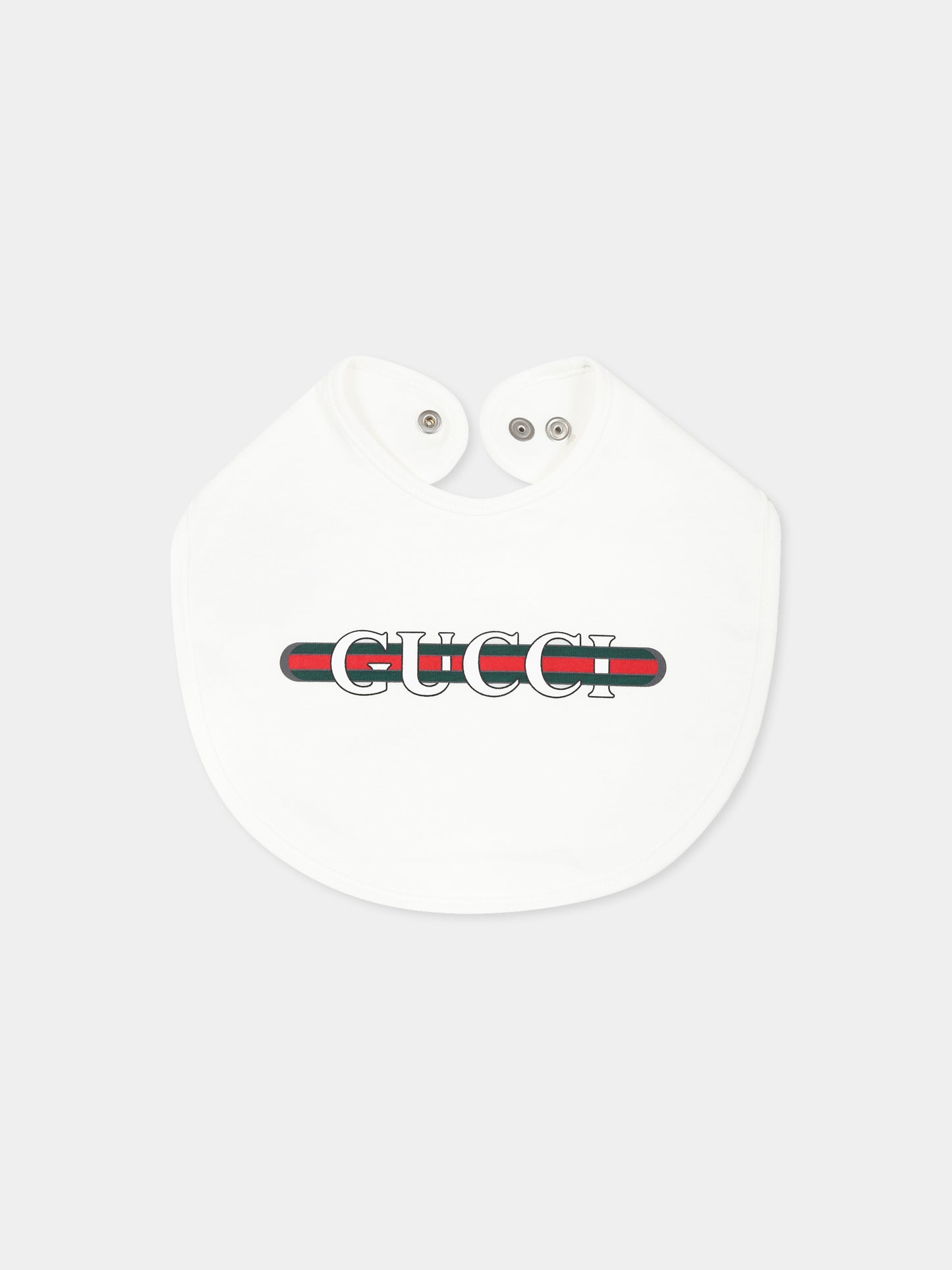 Bavaglino bianco per neonati con logo e dettaglio Web,Gucci Kids,812543 3K107 9000