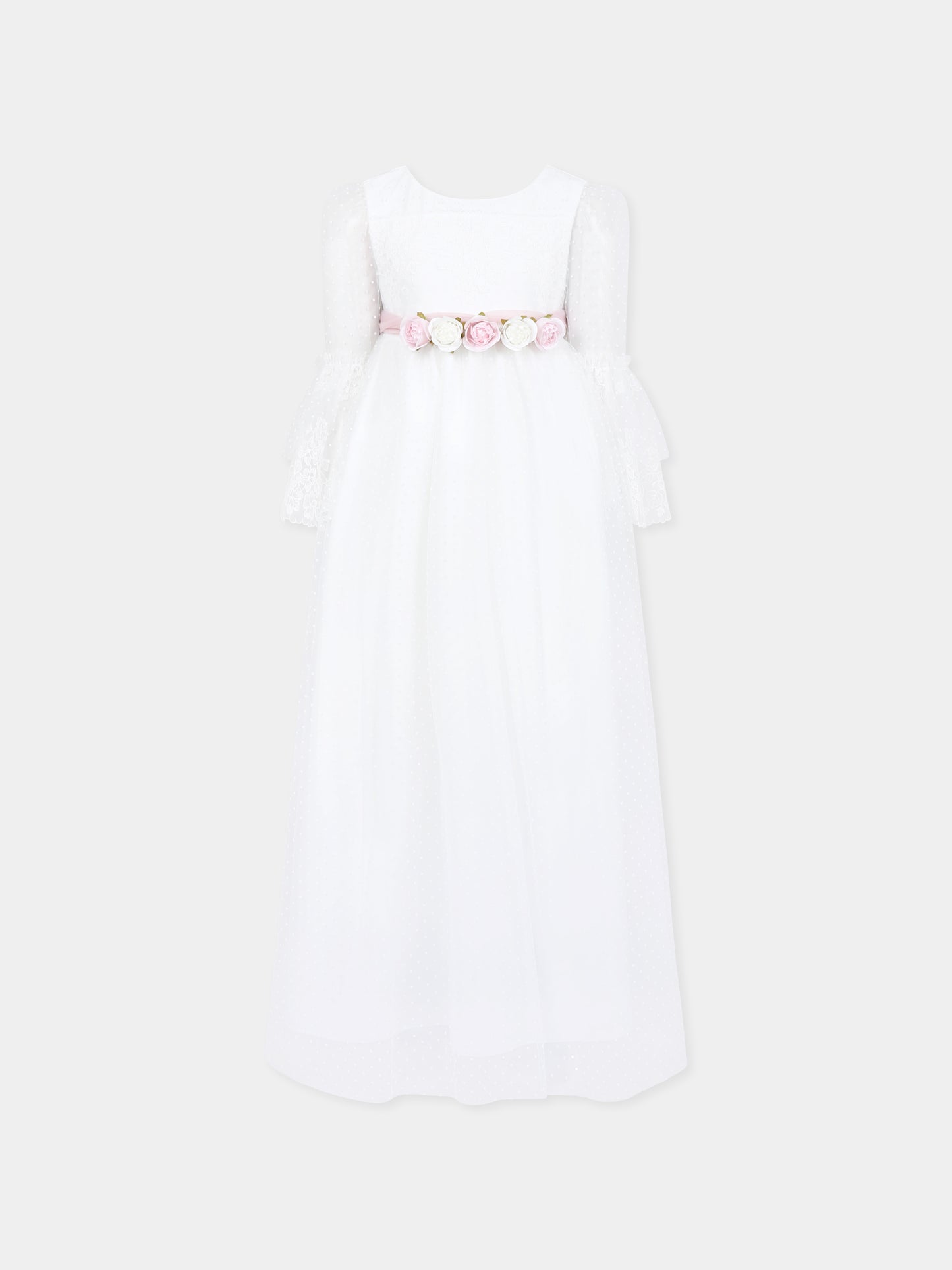 Vestito bianco per bambina con fiori,Monnalisa,71E906 5902 0001