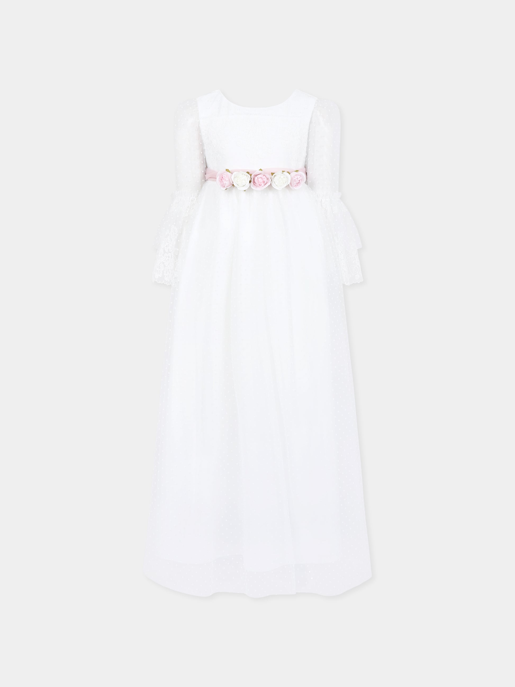 Vestito bianco per bambina con fiori,Monnalisa,71E906 5902 0001