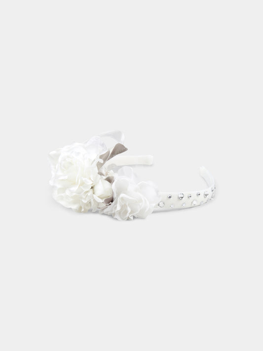 White headband for girl with flowers