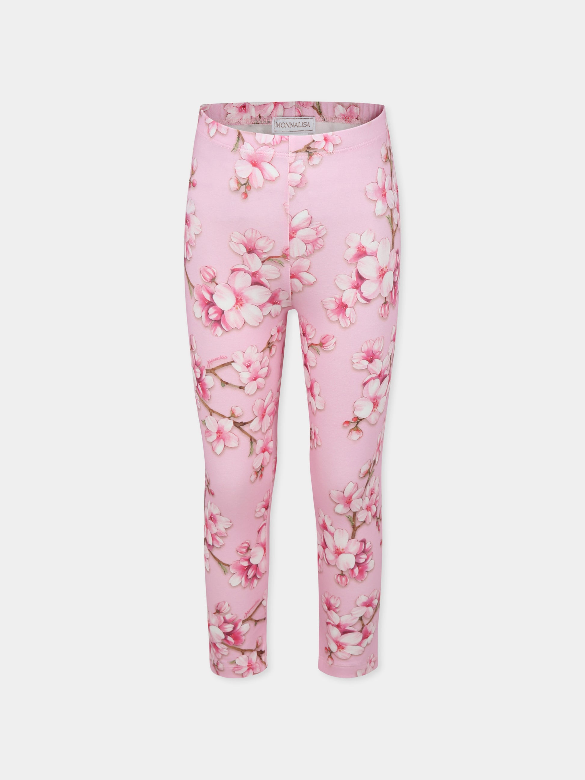 Leggings rosa per bambina con stampa floreale,Monnalisa,19E402 5018 0090