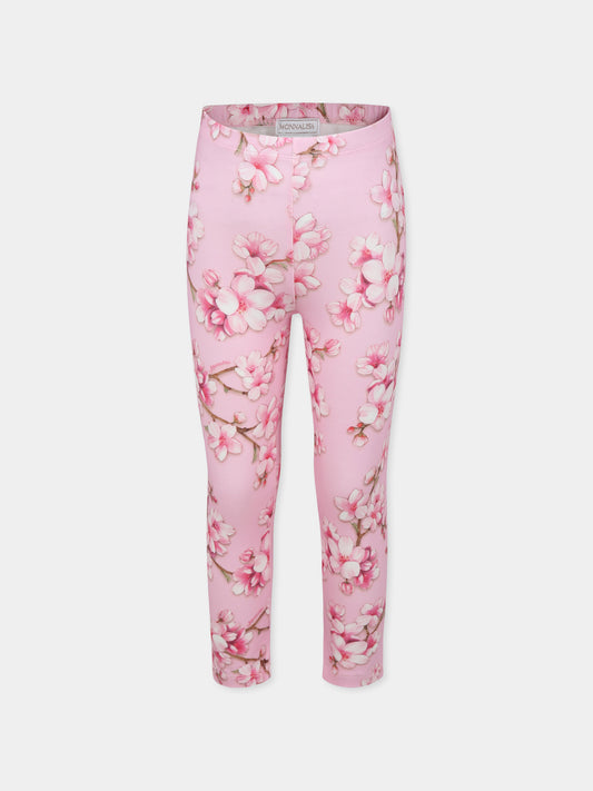 Leggings rosa per bambina con stampa floreale,Monnalisa,19E402 5018 0090