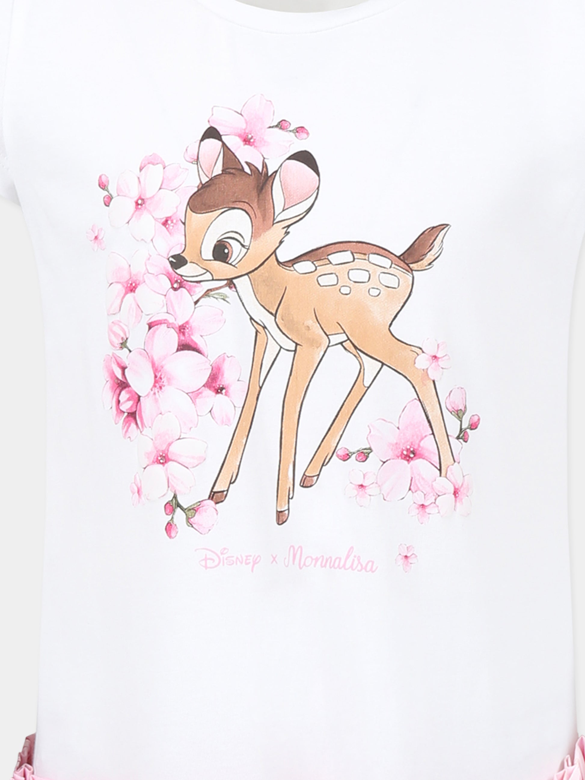 Vestito bianco per bambina con stampa Bambi,Monnalisa,11E906 5202 9990