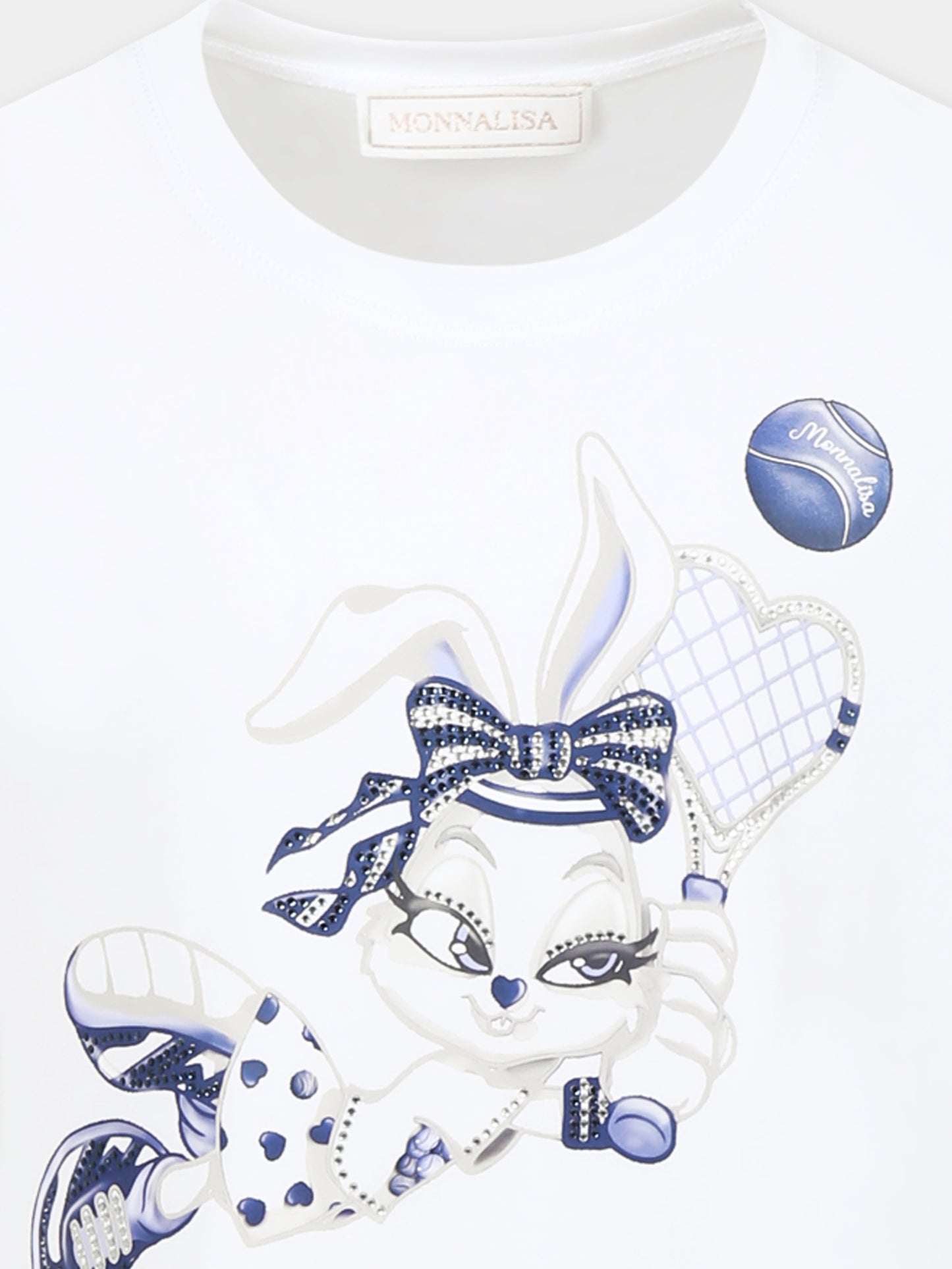 Vestito bianco per bambina con coniglietta e strass,Monnalisa,19E916 5014 9956