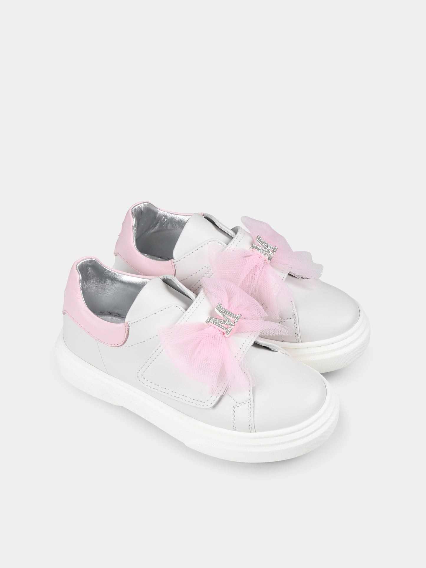 Sneakers grigie per bambina con fiocco,Monnalisa,83E008 5721 0190