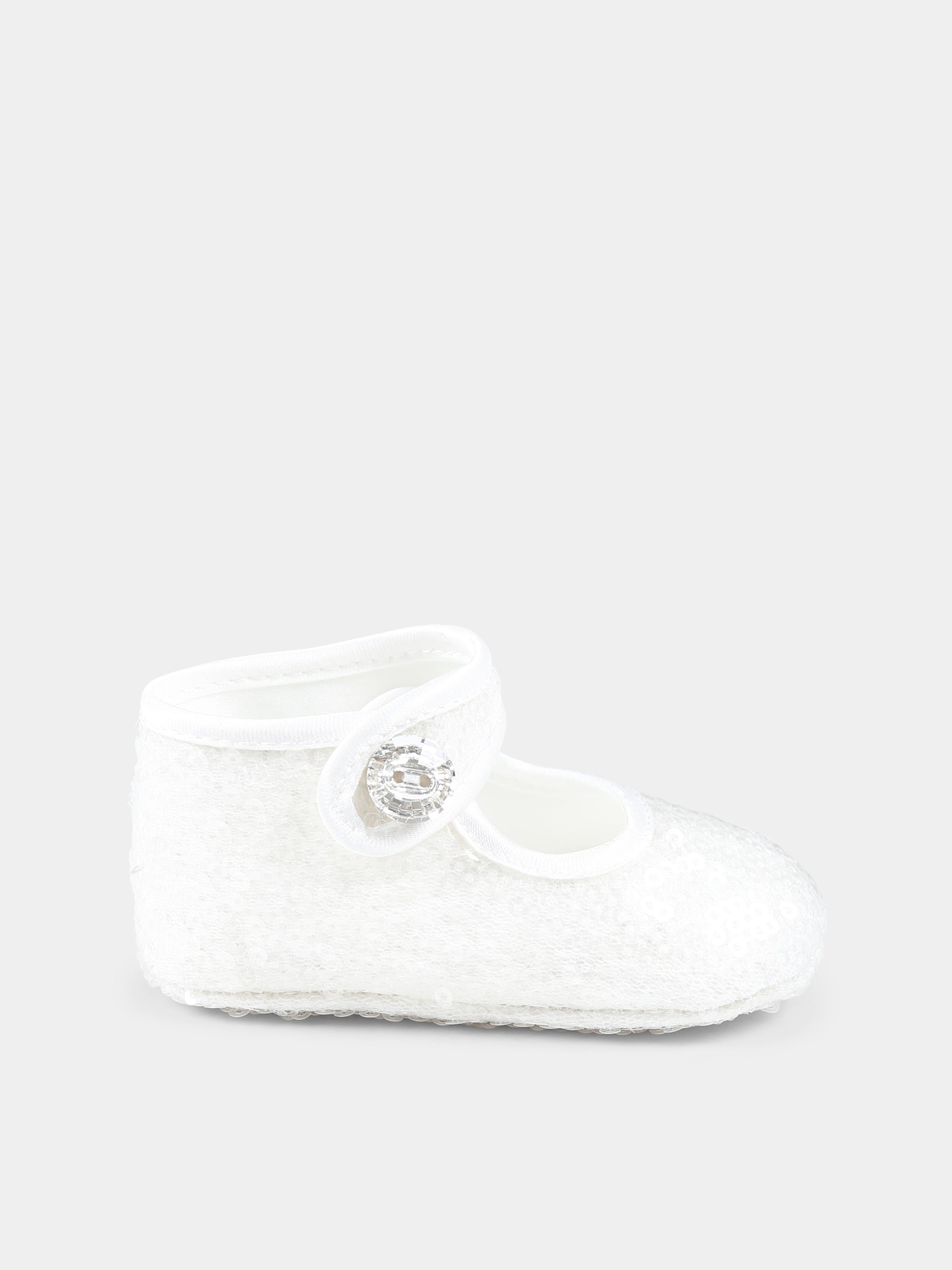 Ballerine bianche per neonata con paillettes,Monnalisa,73E006 5901 0001