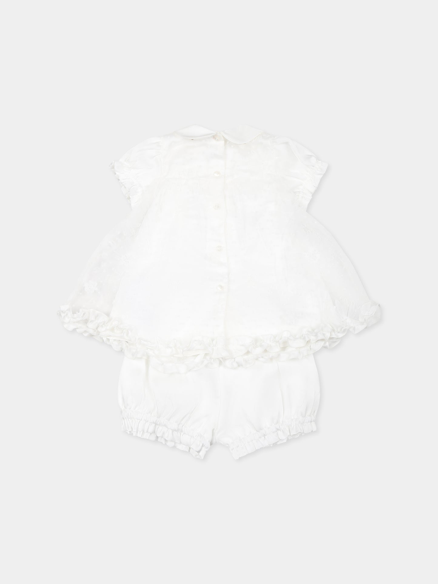 Completo bianco per neonata con pois e fiori,Monnalisa,35E520 5912 0001