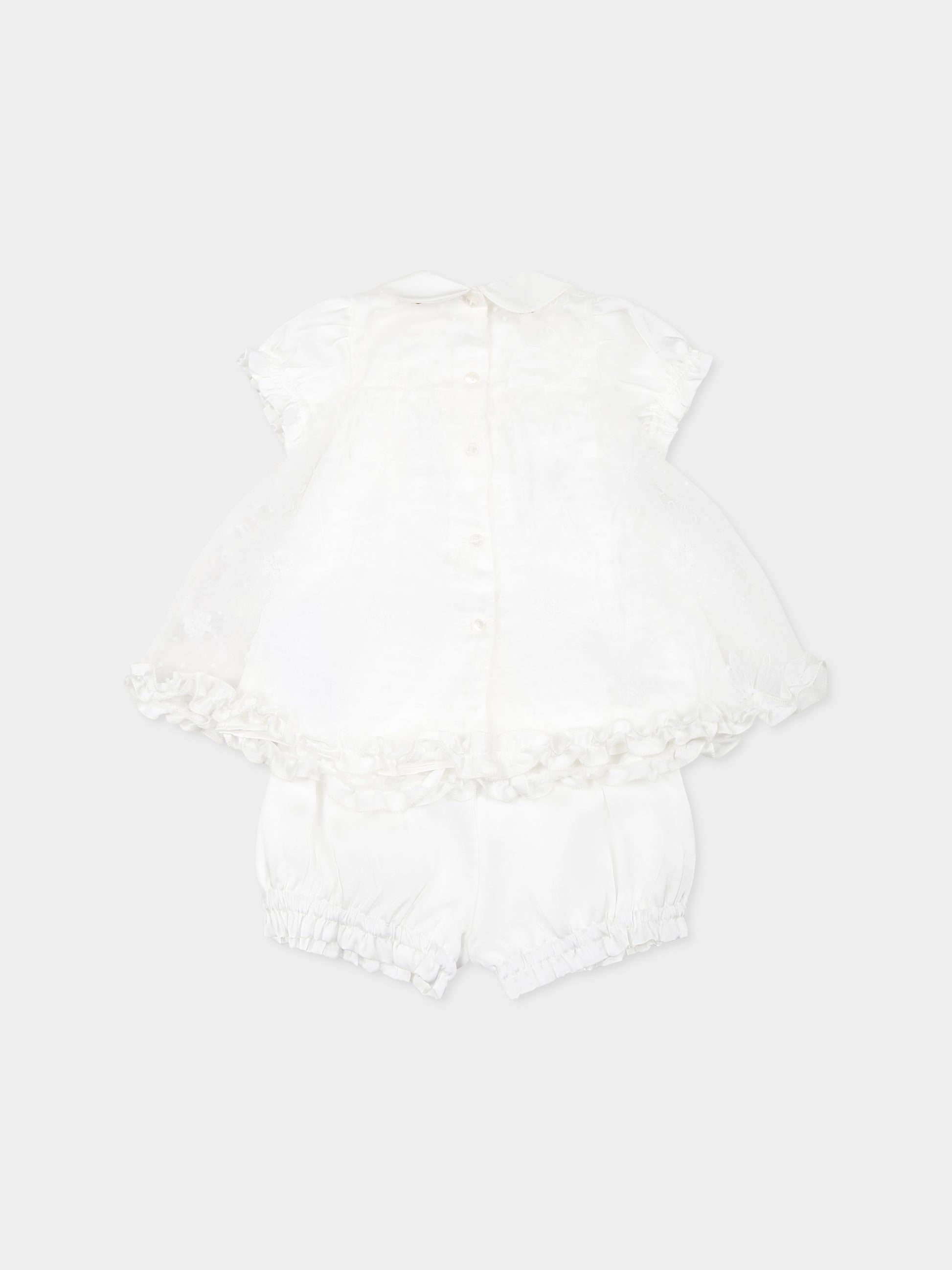Completo bianco per neonata con pois e fiori,Monnalisa,35E520 5912 0001