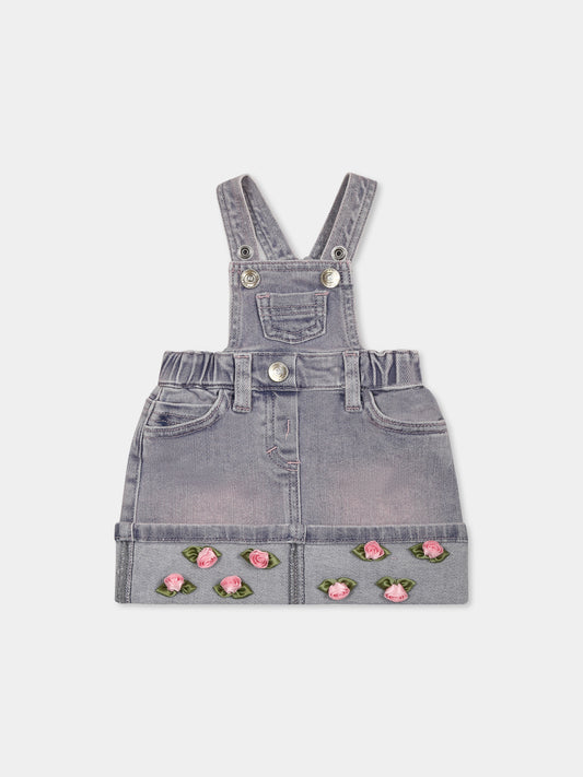 Denim  dungarees for baby girl with roses