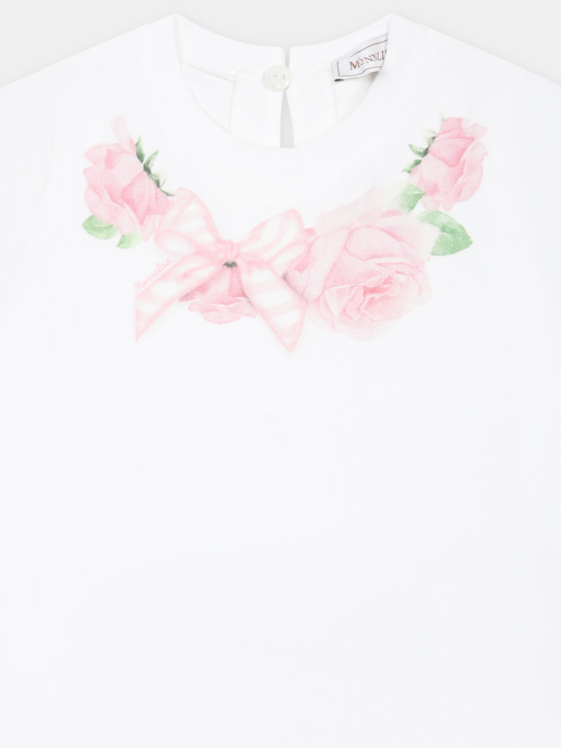 T-shirt bianca per neonata con stampa rose,Monnalisa,39E601 5015 0099