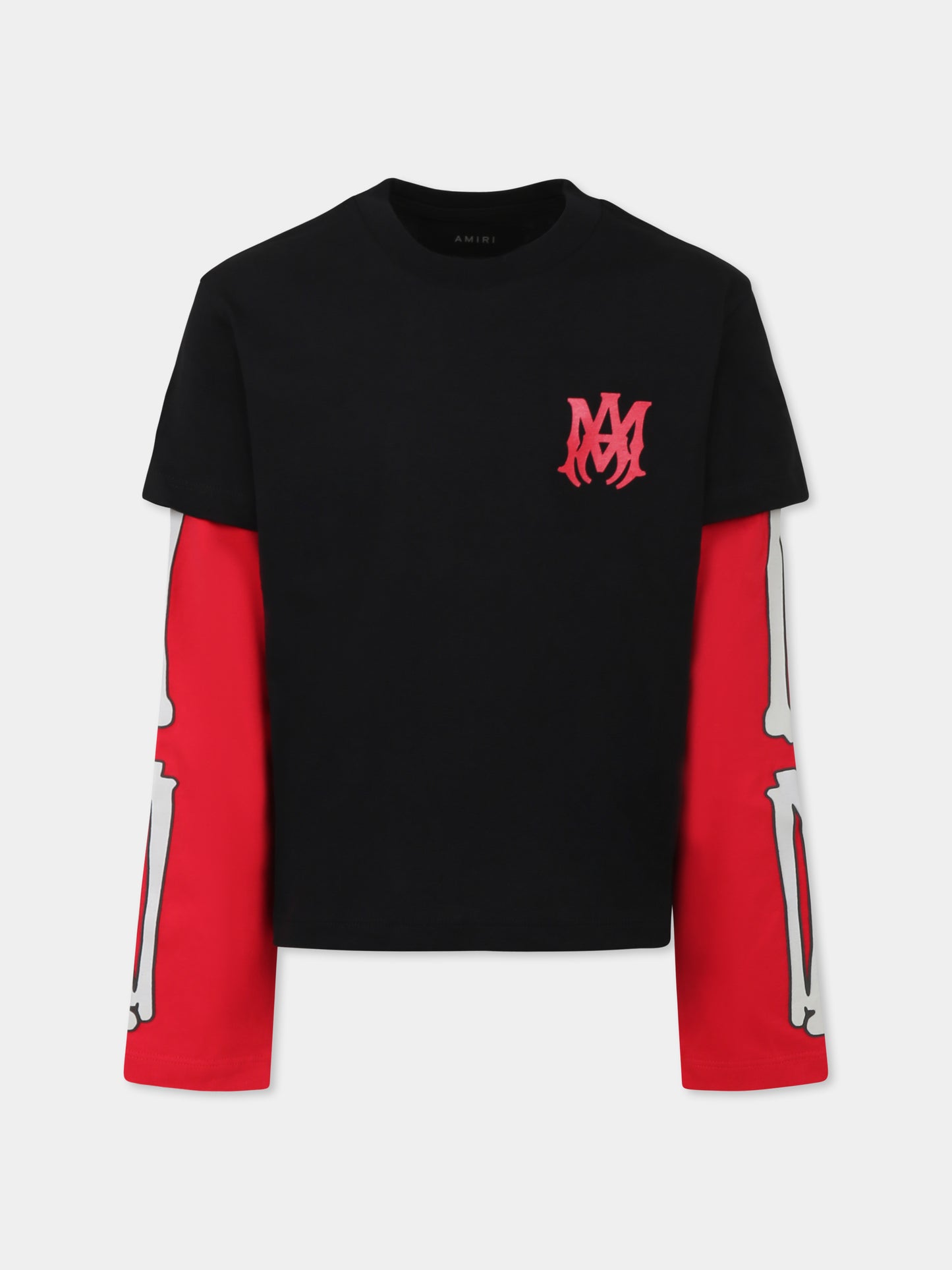 T-shirt nera per bambini con logo e stampa ossa,Amiri,AKJYTE1023 ALABASTER