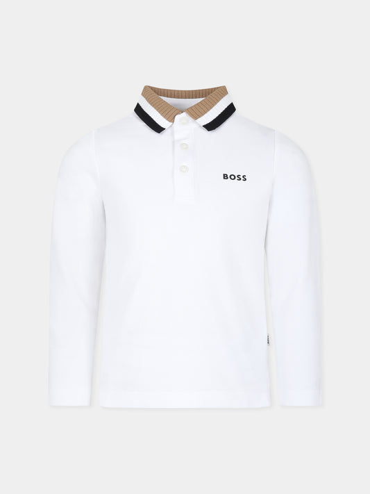 Polo bianca per bambino con logo,Boss,J25O94 10P