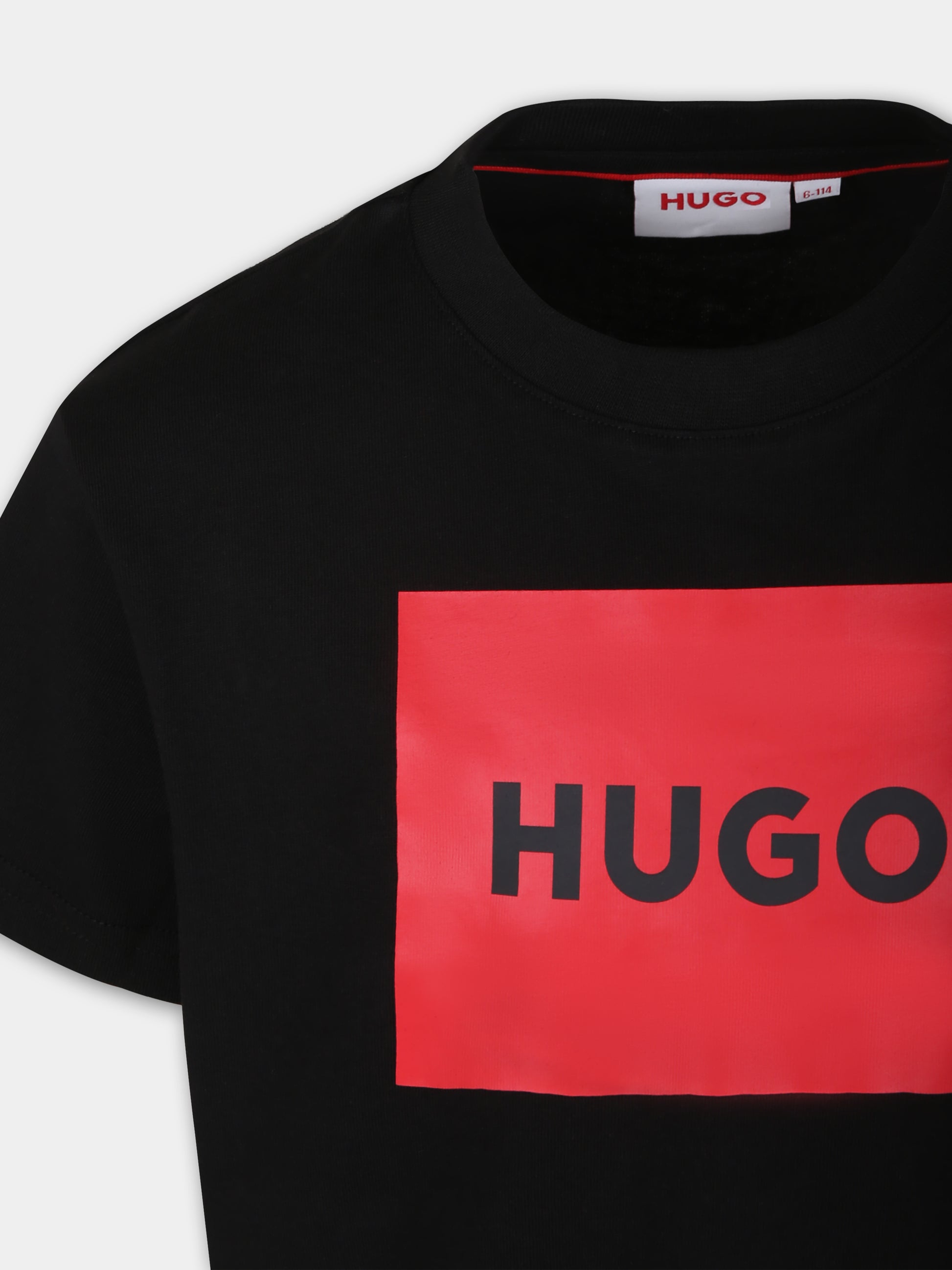T-shirt nera per bambino con logo,Hugo,G25132 09B