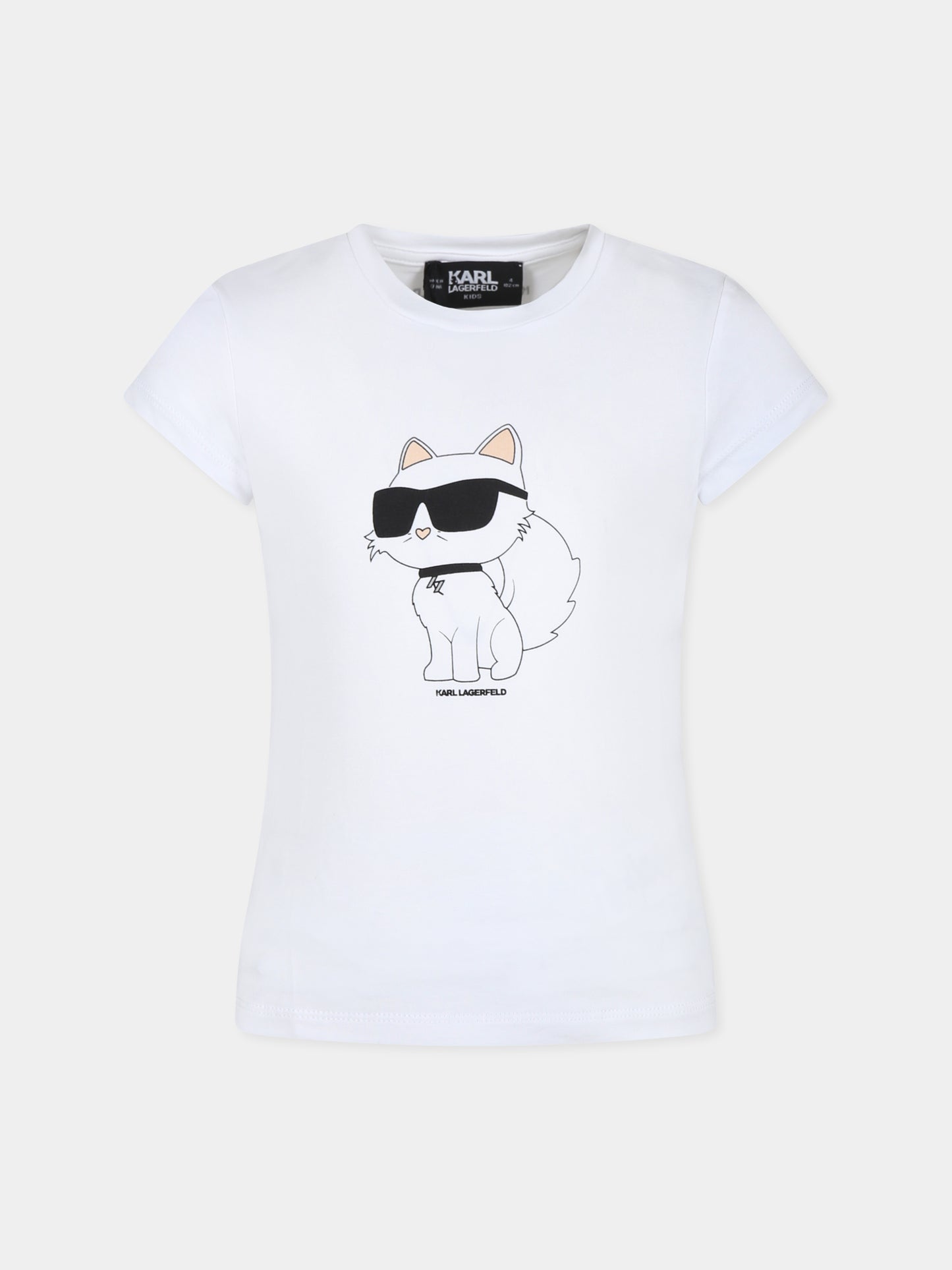 T-shirt bianca per bambina con Choupette,Karl Lagerfeld Kids,Z15437 10B