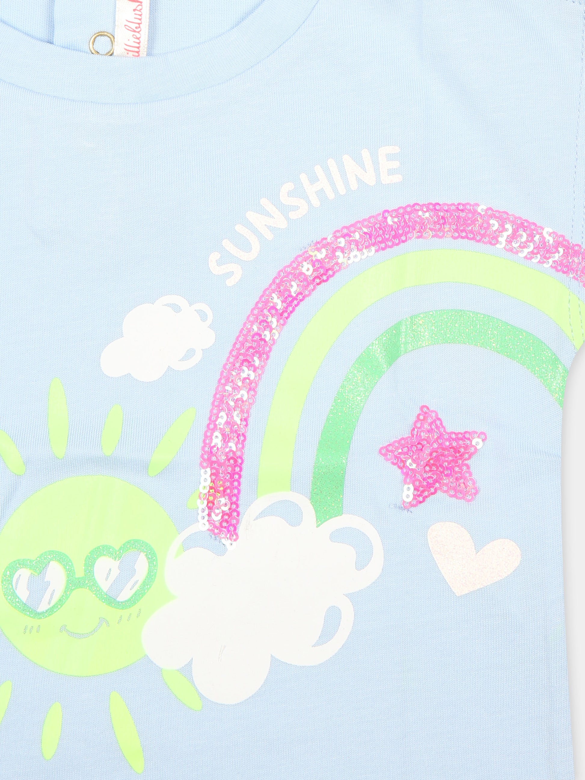 T-shirt celeste per neonata con arcobaleno,Billieblush,U05397 798