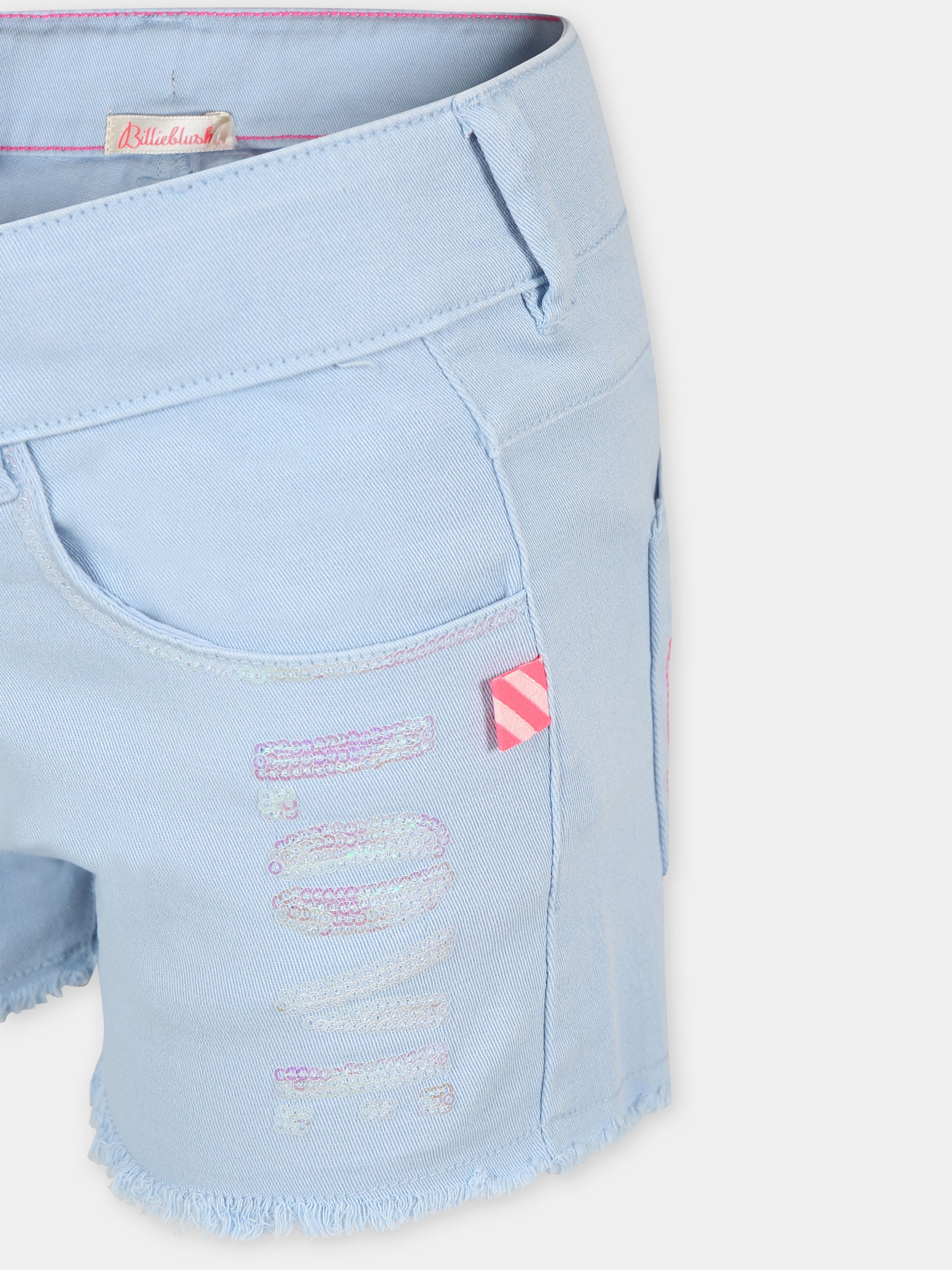 Shorts blu per bambina con scritta e paillettes,Billieblush,U14642 784