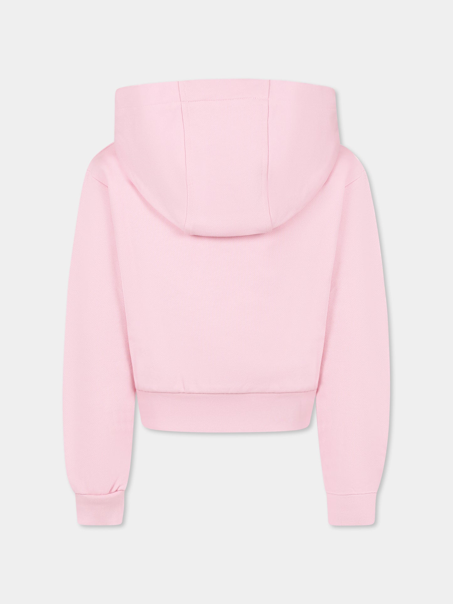Pink crop sweatshirt for girl with embroidered flower logo
