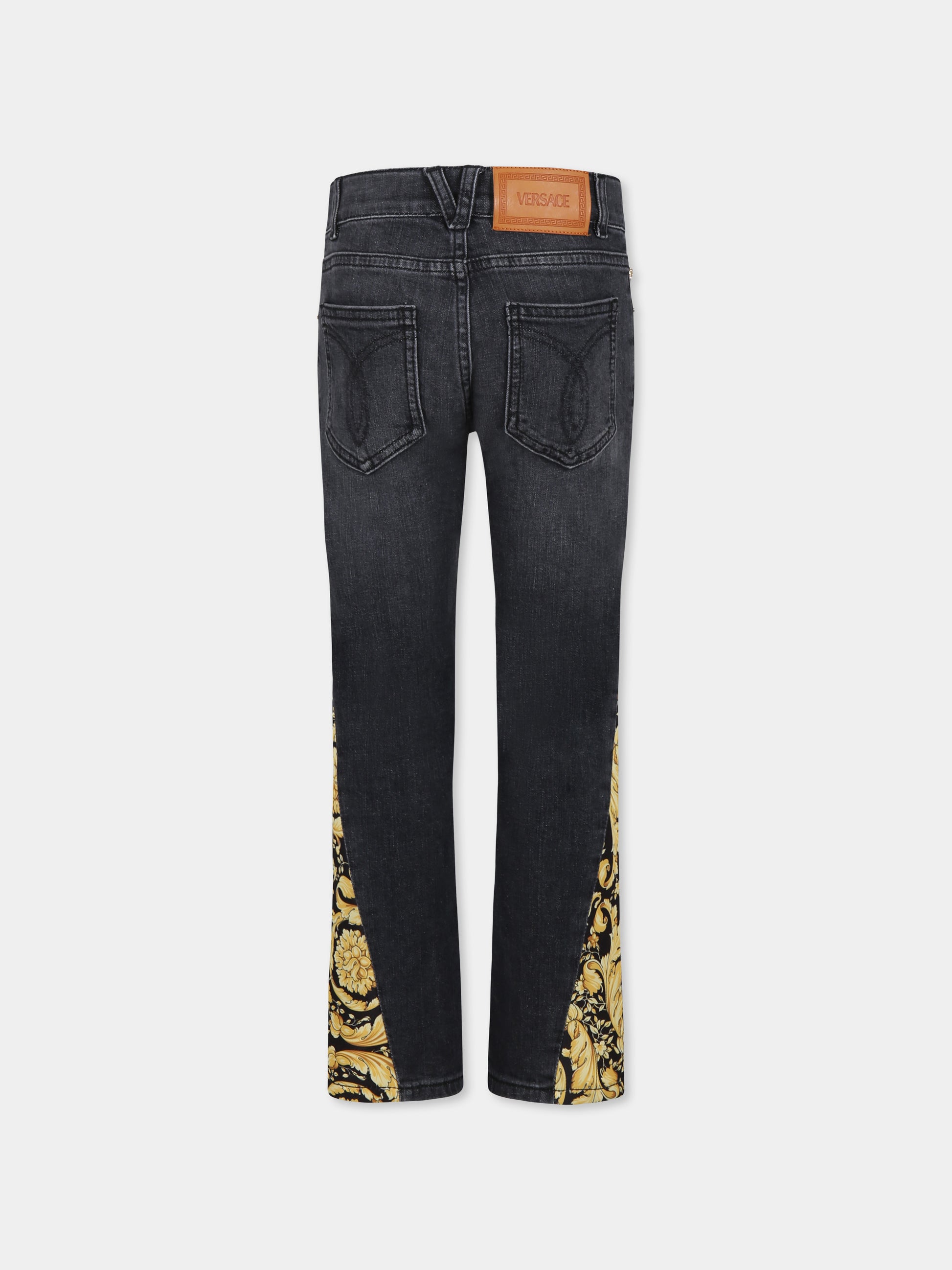 Jeans neri per bambini con stampa barocco,Versace,1018318 1A13026 2D600